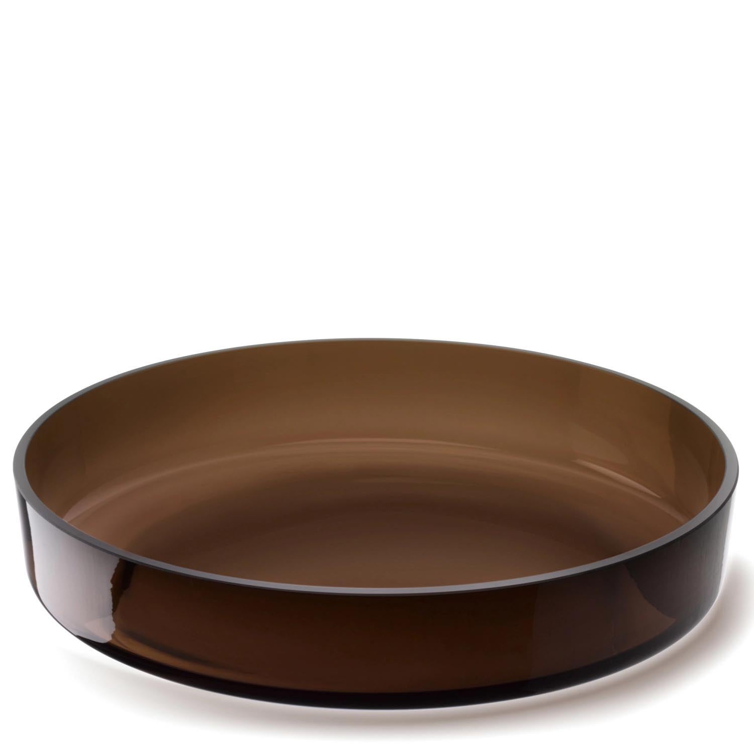 Elegante Schale aus Glas in Mocha, 35 cm Durchmesser, 6 cm Höhe, ideal für stilvolle Präsentationen und modernes Design.
