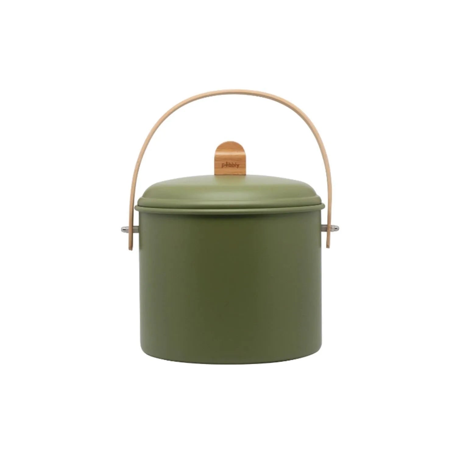 Kompostbehälter 3.5l Metall olive und Bambus mit Kohlefilter in Grün präsentiert im Onlineshop von KAQTU Design AG. Abfalleimer ist von Pebbly