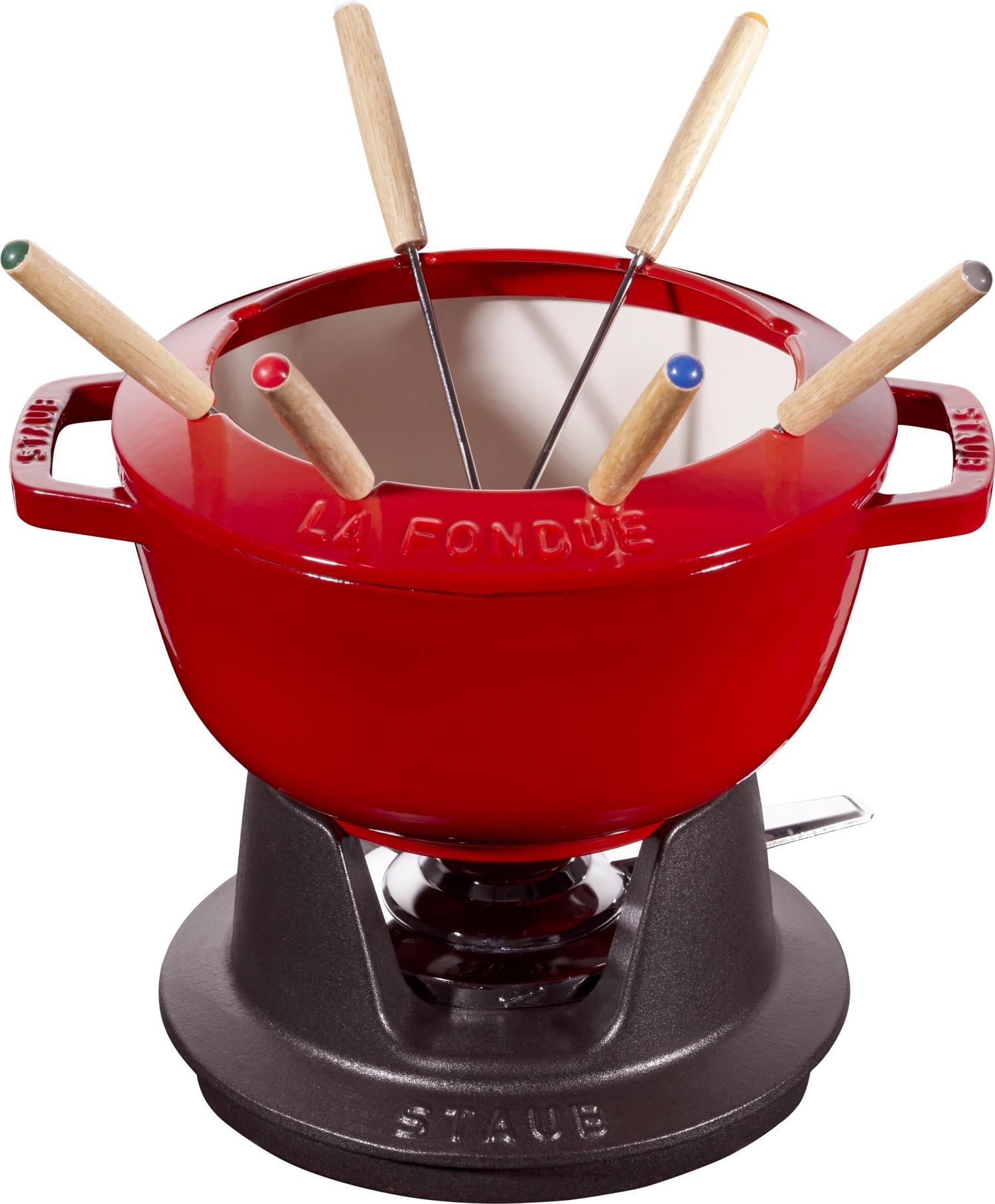 Fondue Set  Kirsch-Rot m. 2 Griffen, rund. 20cm in Rot präsentiert im Onlineshop von KAQTU Design AG. Geschirr ist von Staub