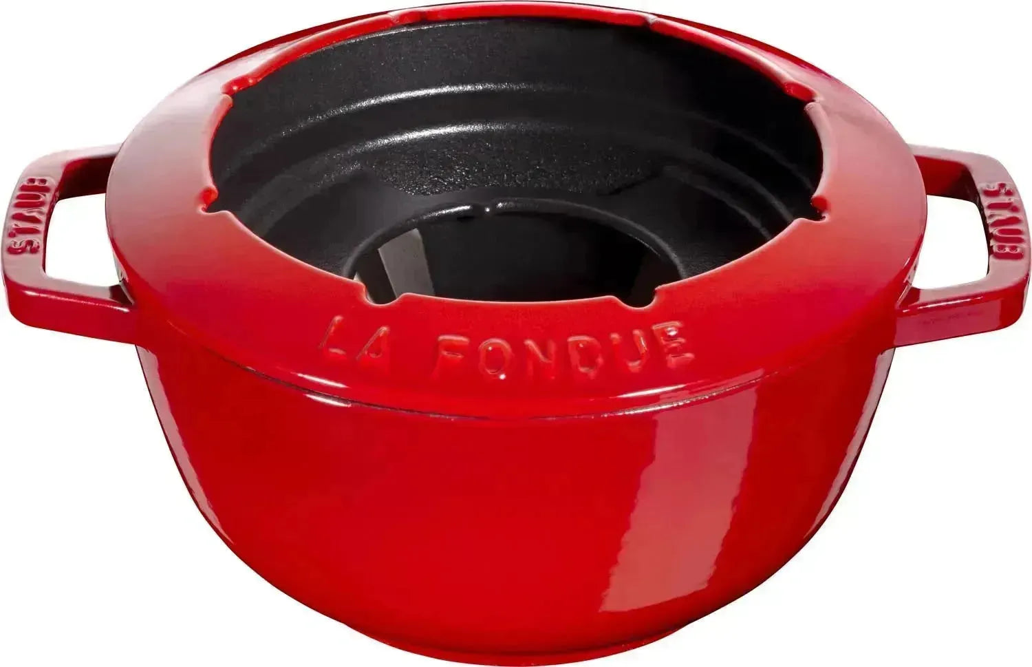 Kirschrotes Staub Fondue-Set, 20cm, mit zwei Griffen. Perfekt für gesellige Runden und köstliches Fondue.