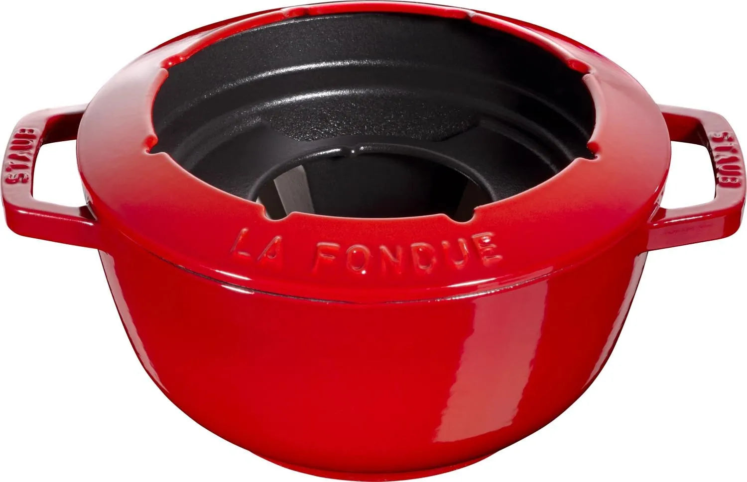 Kirschrotes Staub Fondue-Set, 20cm, mit zwei Griffen. Perfekt für gesellige Runden und köstliches Fondue.