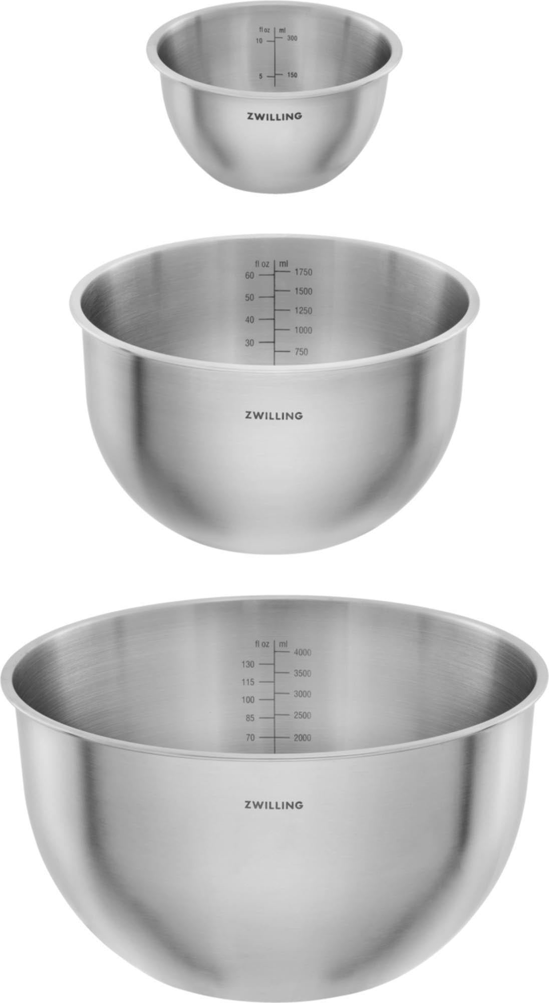 Hochwertiges 3-teiliges Edelstahl-Schüsselset von Zwilling, perfekt für frische Lagerung und ansprechendes Servieren von Speisen.