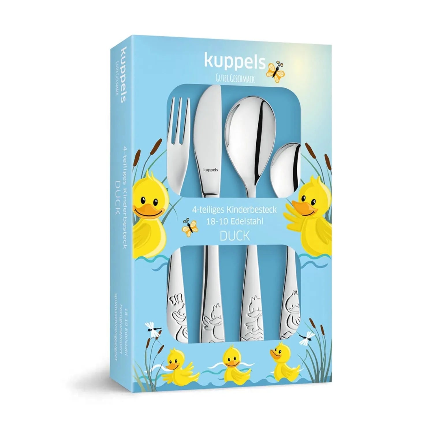 4tlg. Kuppels Ducks Kinderbesteck in Beige präsentiert im Onlineshop von KAQTU Design AG. Besteck ist von Amefa