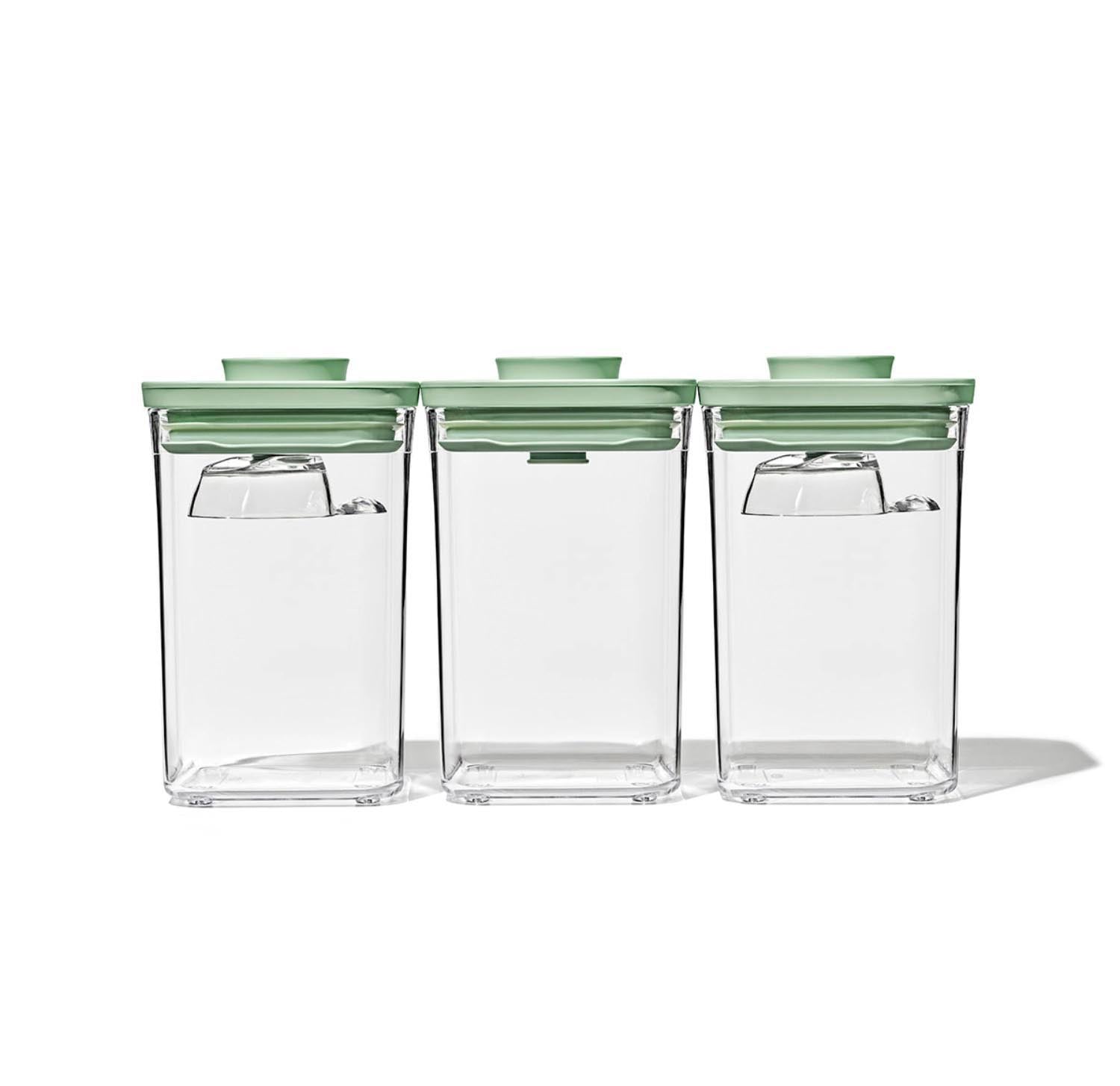 3 Set Good Grips Pop storage boxes with spoons 30ml green