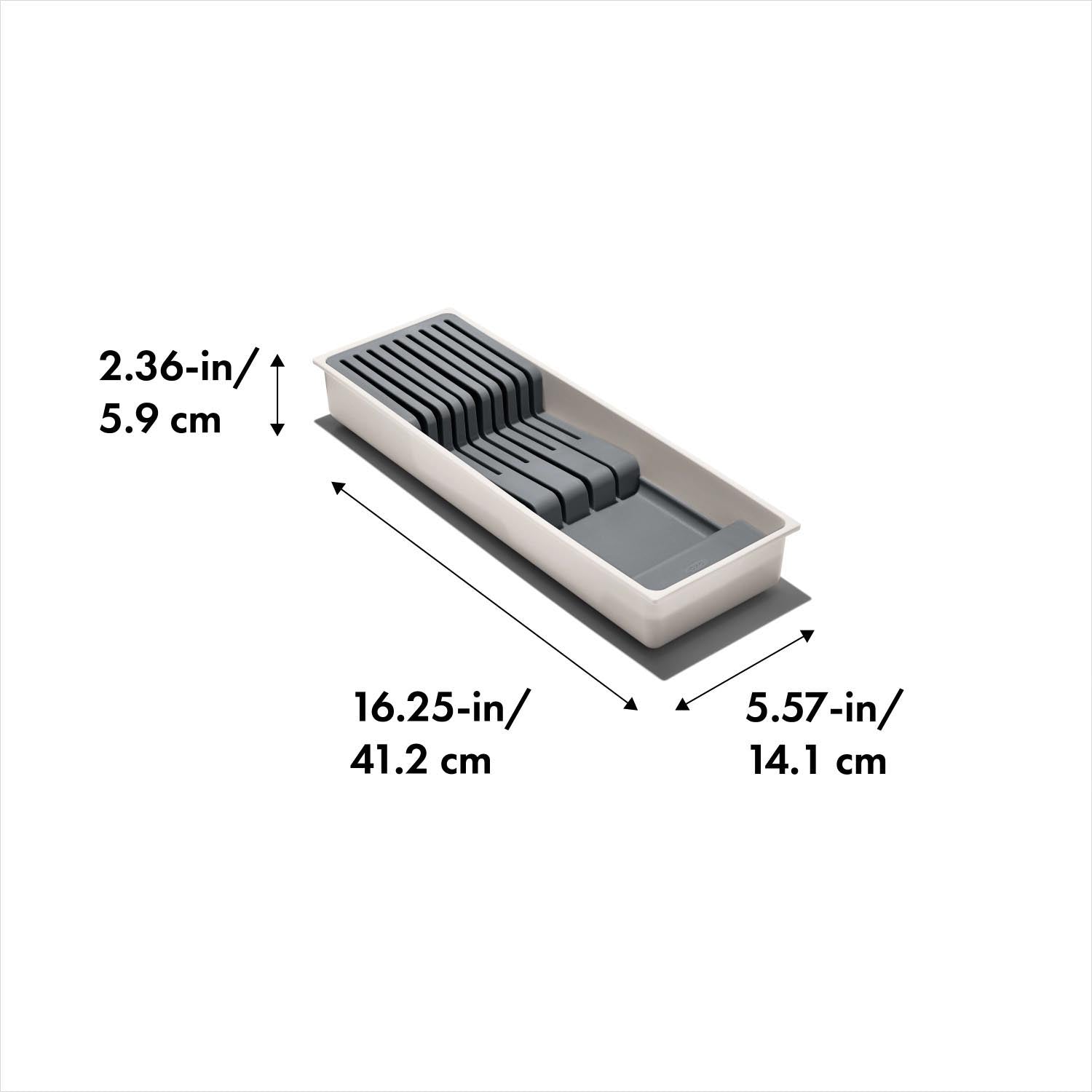 Praktischer Messerorganizer von OXO für Schubladen, platzsparend und sicher, ideal zur geordneten Aufbewahrung Ihrer Küchenmesser.