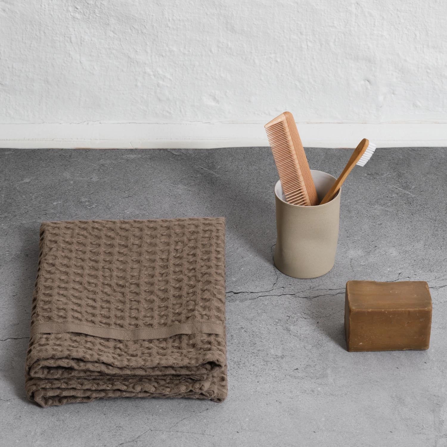 Luxuriöses Handtuch aus Bio-Baumwolle in Waffelstruktur, 50x75cm, Farbe Clay, nachhaltig und stilvoll von The Organic Company.