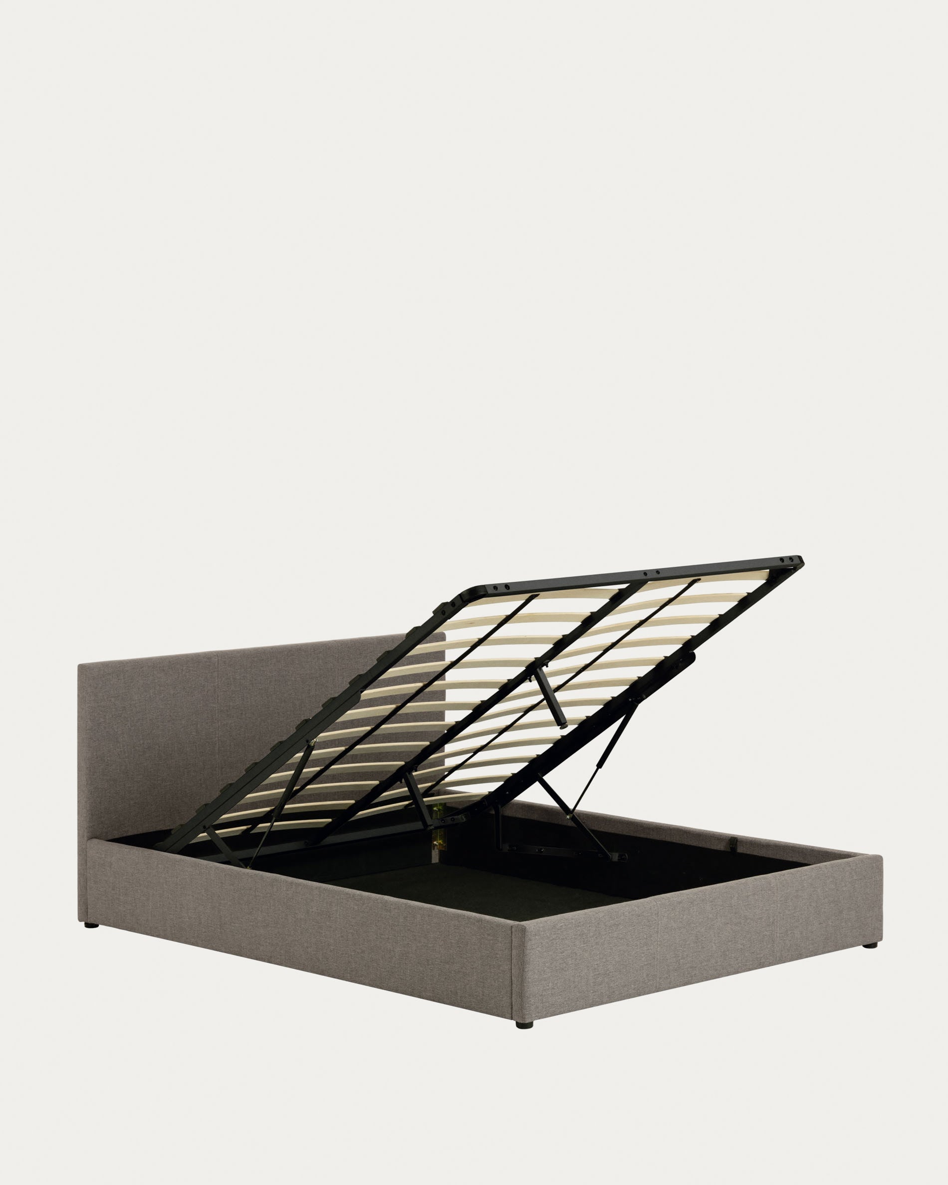 Das stilvolle Nahiri Bett in Grau von Kave Home bietet Platz für 180x200 cm Matratzen und überzeugt mit modernem Design und Stauraum.