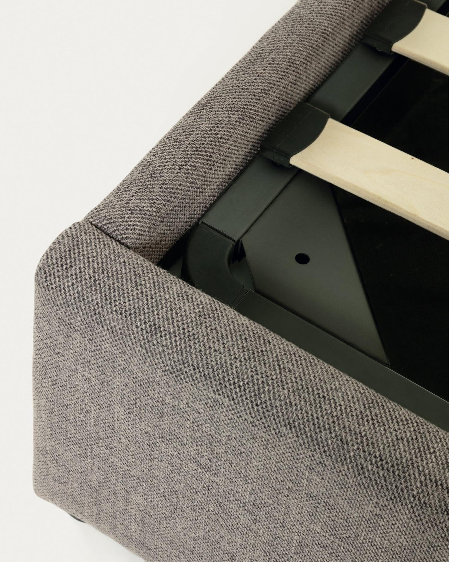 Modernes Nahiri Bett in Grau mit praktischem Stauraum, geeignet für 150x200 cm Matratzen, perfekt für stilvolle Schlafzimmer.