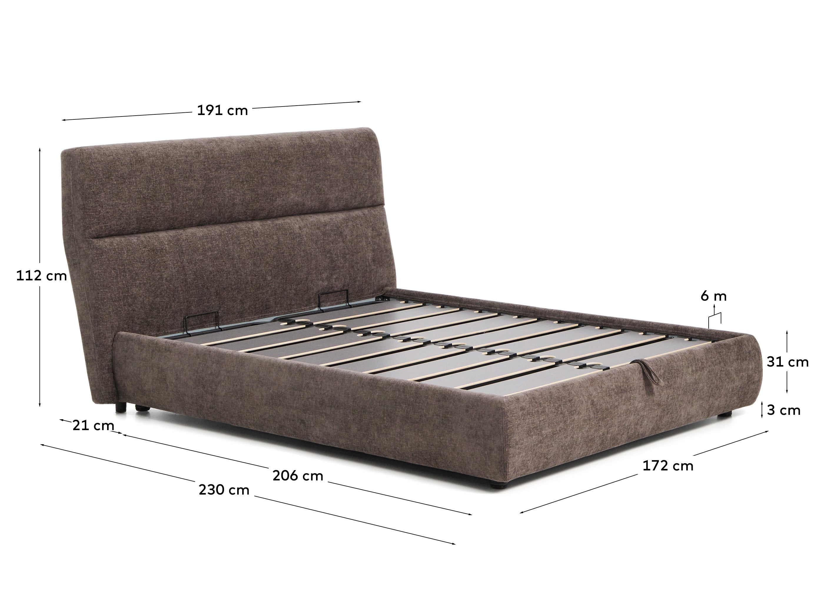 Abziehbares Bett Dafra aus dunkelbrauner Chenille mit Klappbettkasten für eine Matratze von 160 x 200 cm in Braun präsentiert im Onlineshop von KAQTU Design AG. Bett ist von Kave Home