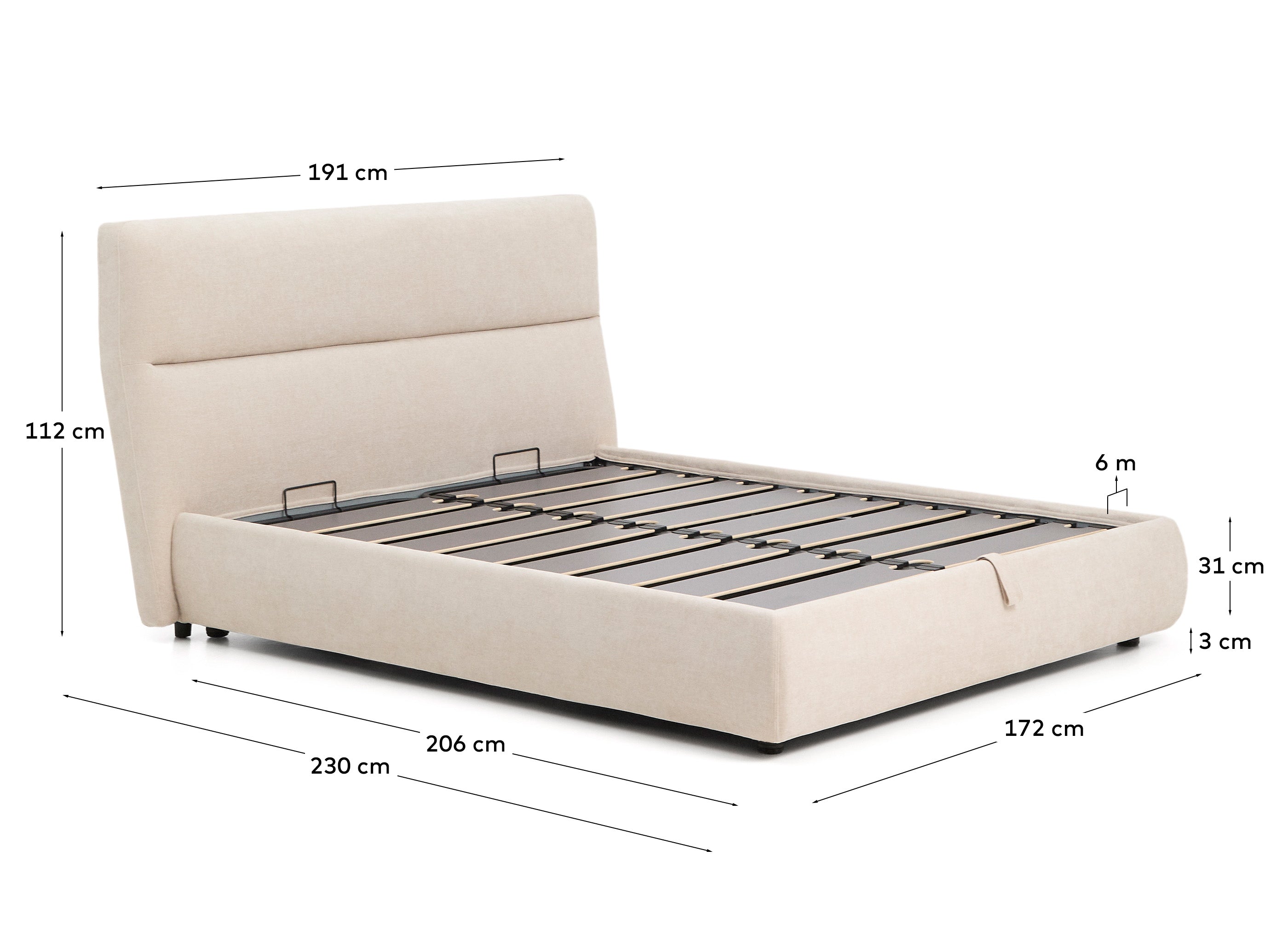 Abziehbares Bett Dafra aus beigefarbener Chenille mit Klappbettkasten für eine Matratze von 160 x 200 cm in Beige präsentiert im Onlineshop von KAQTU Design AG. Bett ist von Kave Home