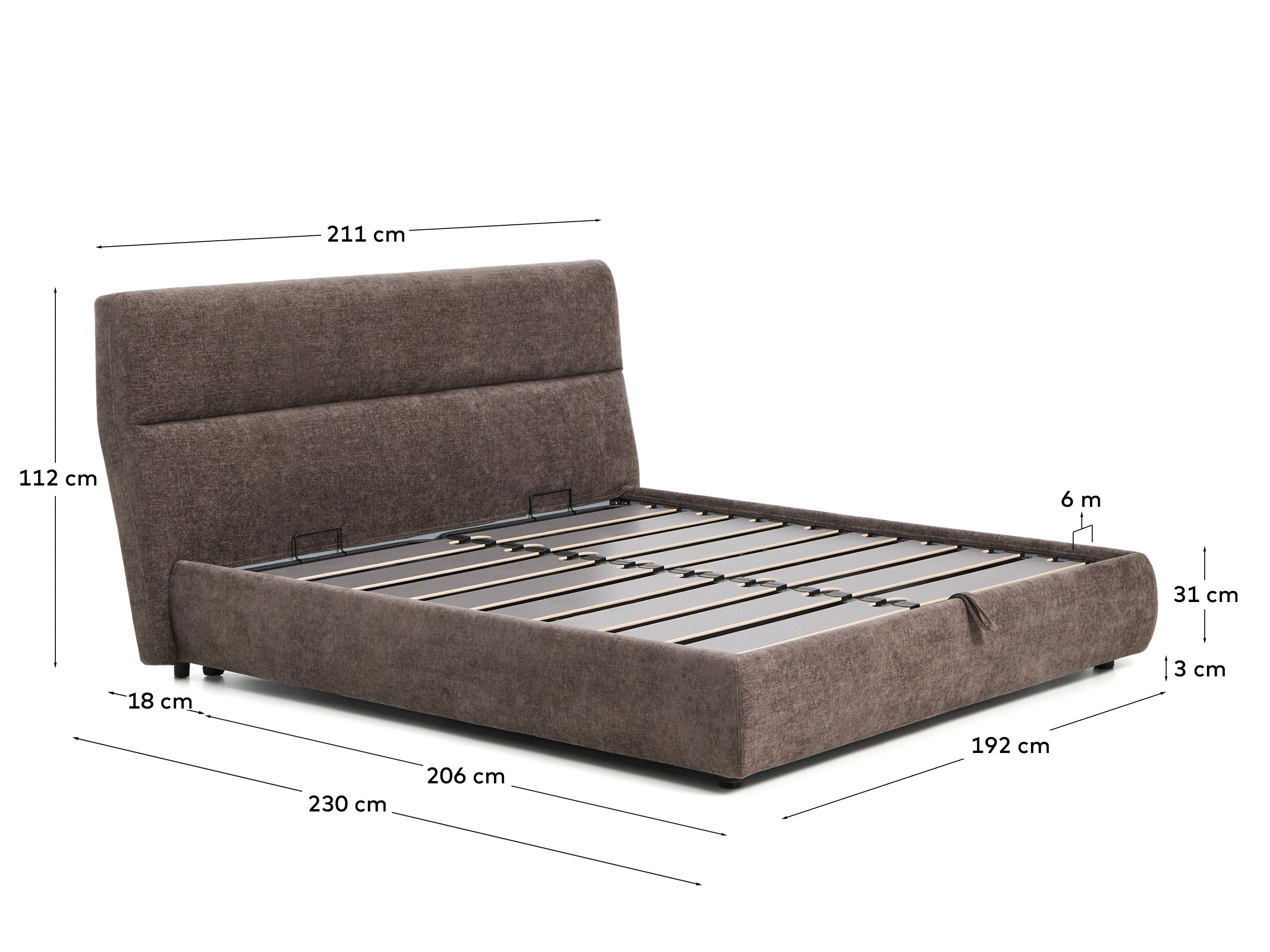 Abziehbares Bett Dafra aus dunkelbrauner Chenille mit Klappbettkasten für eine Matratze von 180 x 200 cm in Braun präsentiert im Onlineshop von KAQTU Design AG. Bett ist von Kave Home