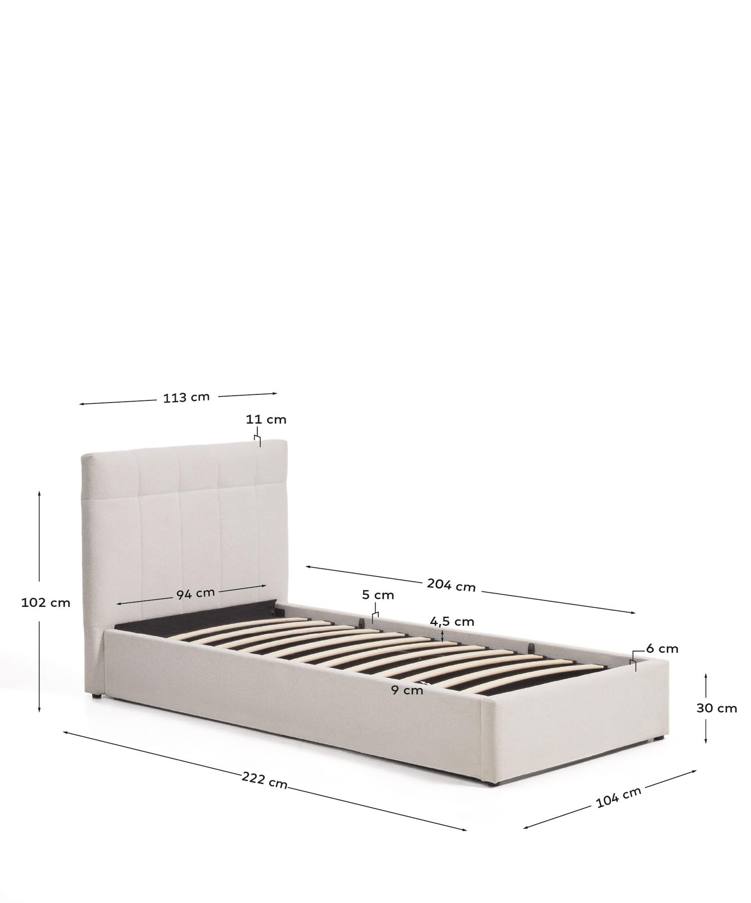 Bett mit klappbarem Bettkasten Darnela in écrufarbener Chenille für Matratzen 90 x 200 cm in Beige präsentiert im Onlineshop von KAQTU Design AG. Bett ist von Kave Home