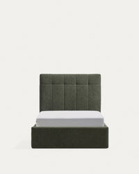 Bett mit klappbarem Bettkasten Darnela in moosgrüner Chenille für Matratzen 90 x 200 cm FSC 100%