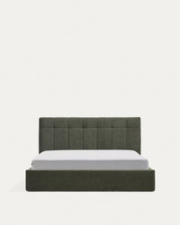 Bett mit klappbarem Bettkasten Darnela in moosgrüner Chenille für Matratzen 160 x 200 cm FSC 100%