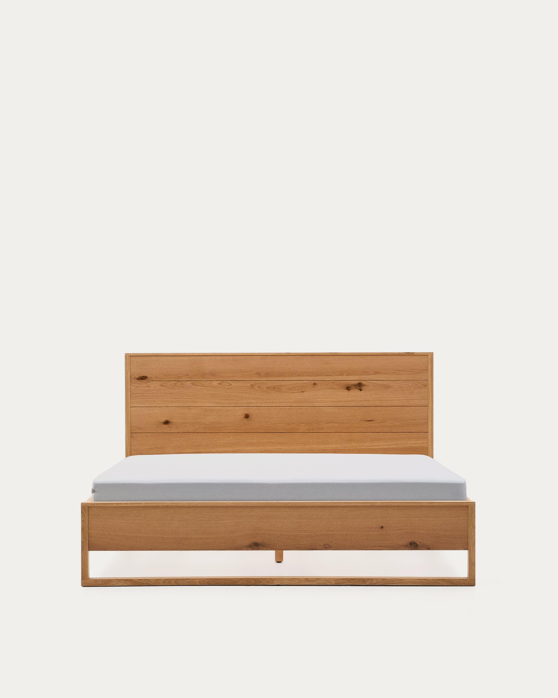 Alguema bed made of oak veneer with a natural finish, fits a 160 x 200 cm mattress