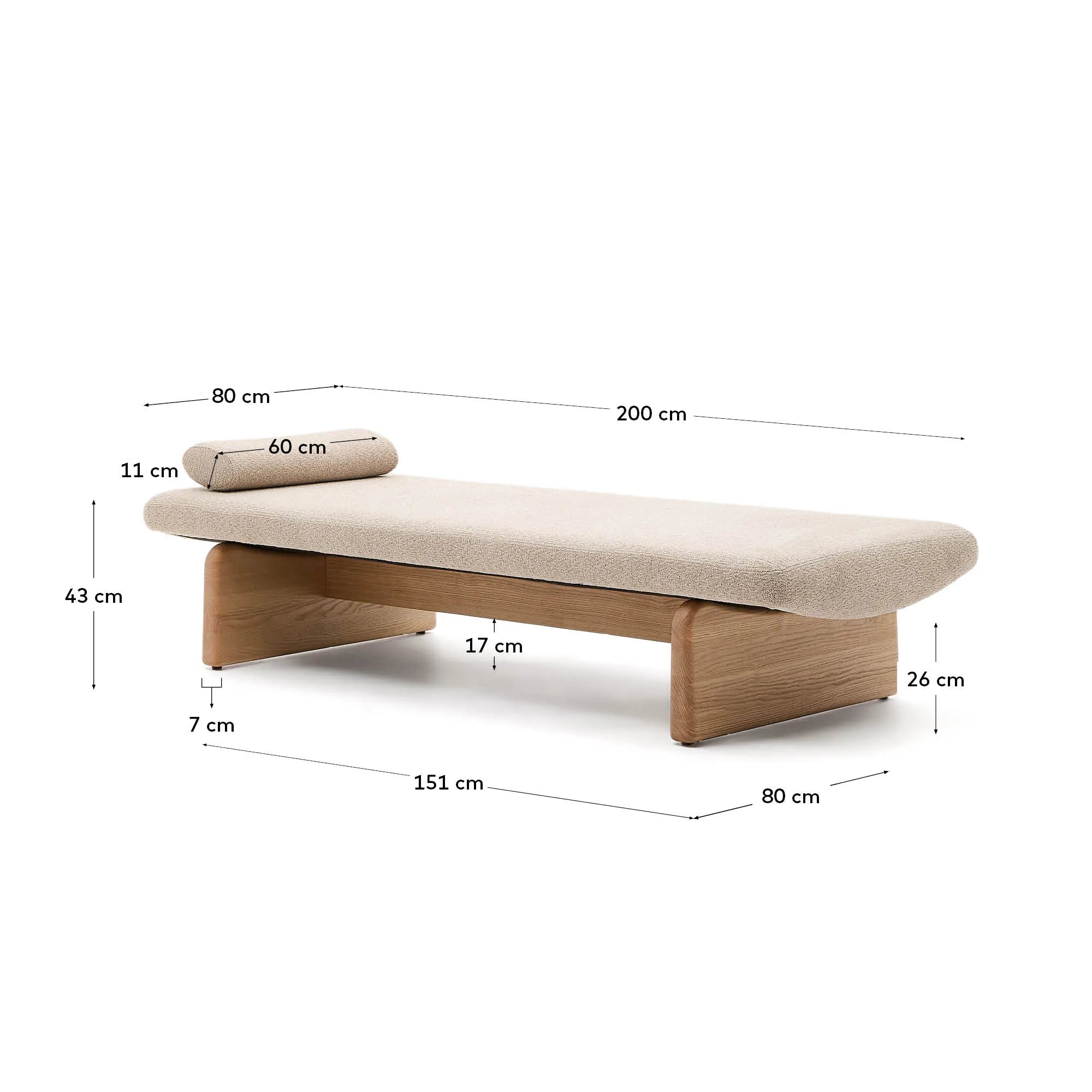 Elegantes Daybed aus Chenille und Eschenholz, 200 cm, FSC-zertifiziert, für stilvolle Entspannung.