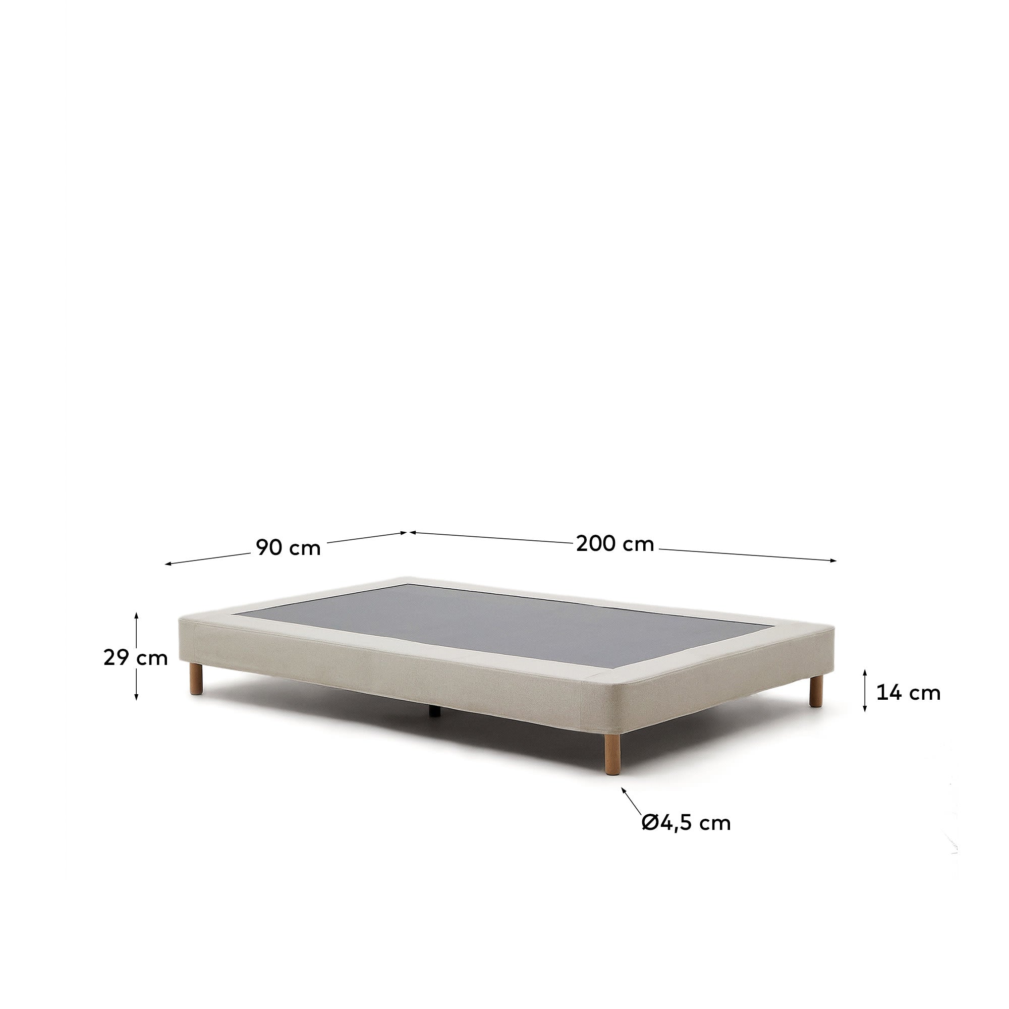 Ofelia Bettgestell, beige, abnehmbarer Bezug, FSC-zertifiziert, Buchenholzfüße, für 90x200 cm Matratzen, von Kave Home.