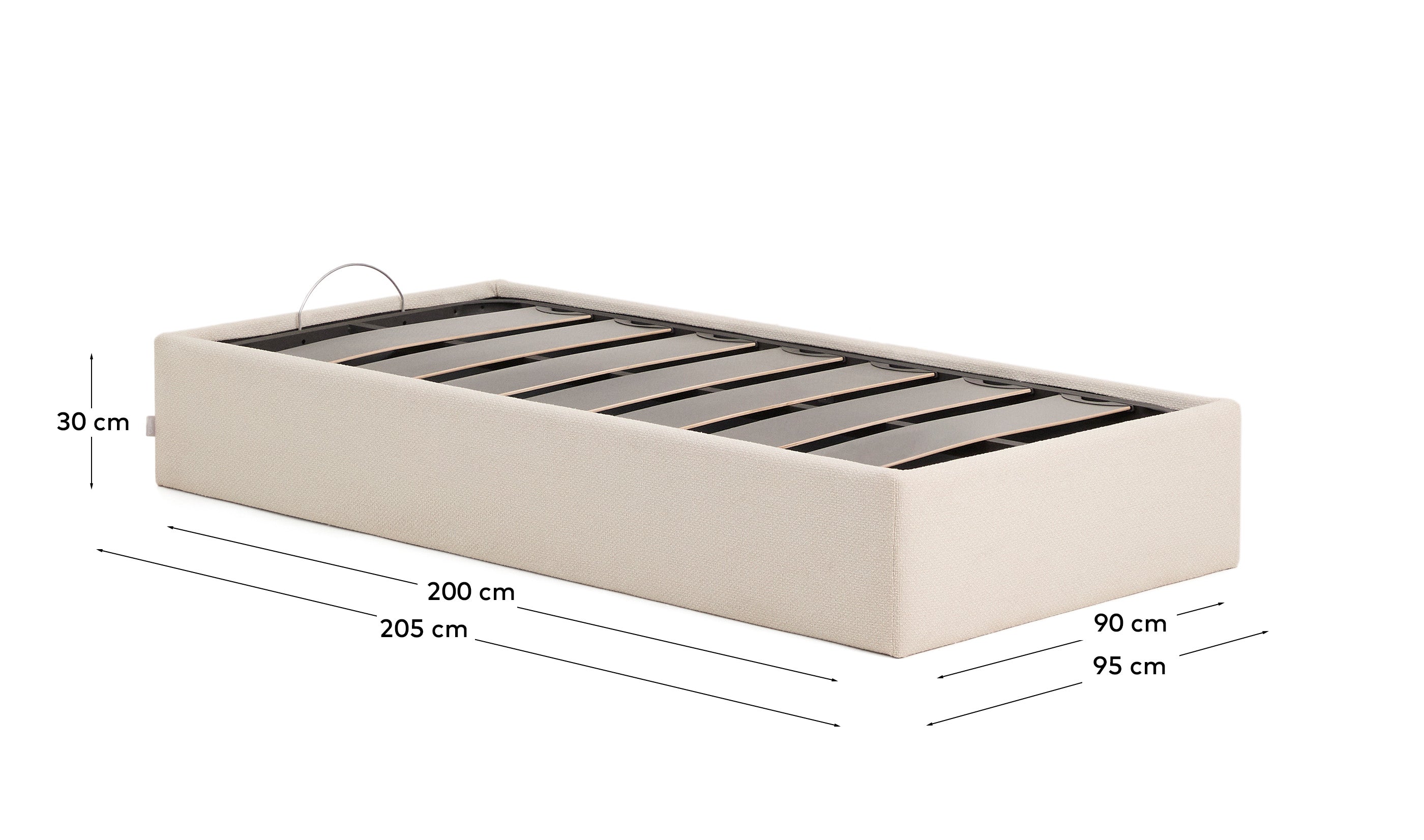 Abziehbares, aufklappbares Bett mit Stauraum Nelzi für Matratzengröße 90 x 200 cm in ecrufarbener Chenille, 100 % FSC in Ecru präsentiert im Onlineshop von KAQTU Design AG. Bett ist von Kave Home