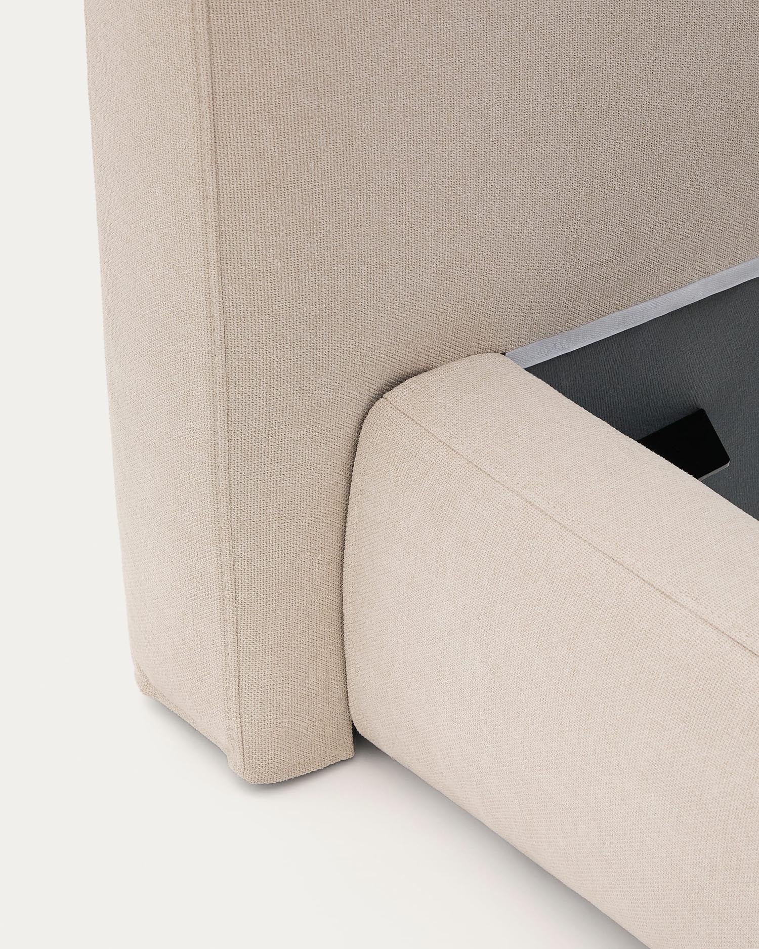 Elegantes Bett Blok in Beige, abziehbar, für 160x200 cm Matratzen, FSC-zertifiziert, modernes und nachhaltiges Design.