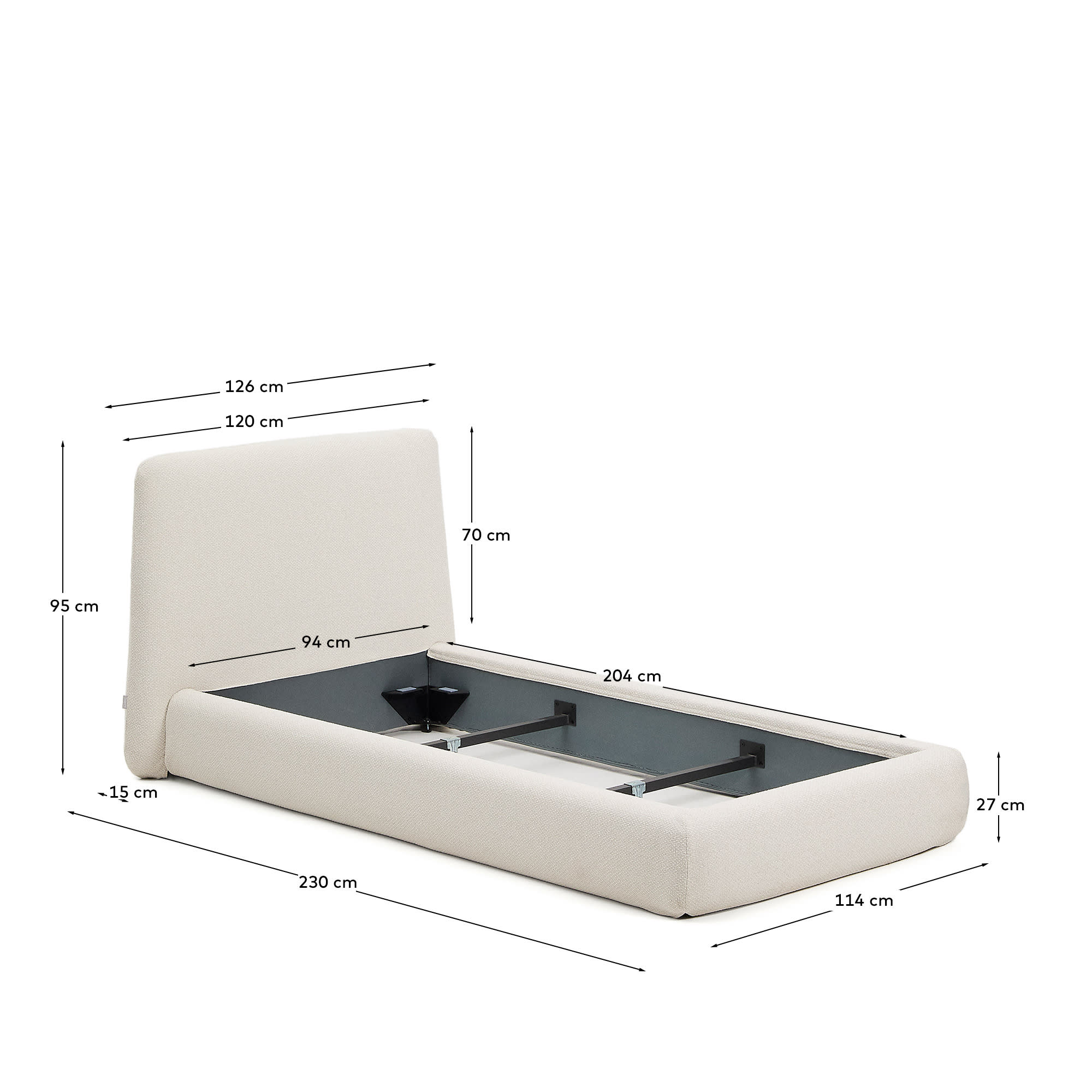 Abziehbares Bett Martina mit ecrufarbener Chenille für Matratzengröße 90 x 200 cm in  präsentiert im Onlineshop von KAQTU Design AG. Bett ist von Kave Home