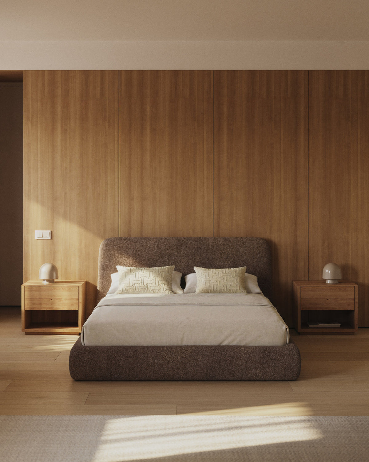 Abziehbares Bett Martina mit braunem Lammfellimitat für Matratzengrösse 160 x 200 cm, FSC Mix Credit in Hellbraun präsentiert im Onlineshop von KAQTU Design AG. Bett ist von Kave Home