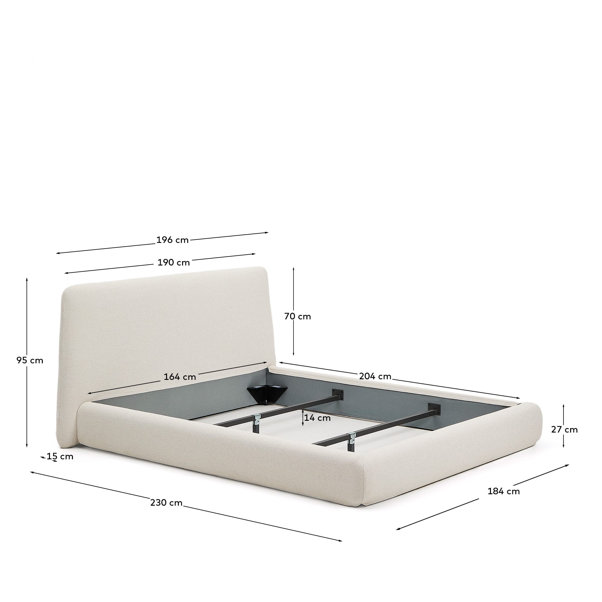 Abziehbares Bett Martina mit ecrufarbener Chenille für Matratzengröße 160 x 200 cm in  präsentiert im Onlineshop von KAQTU Design AG. Bett ist von Kave Home