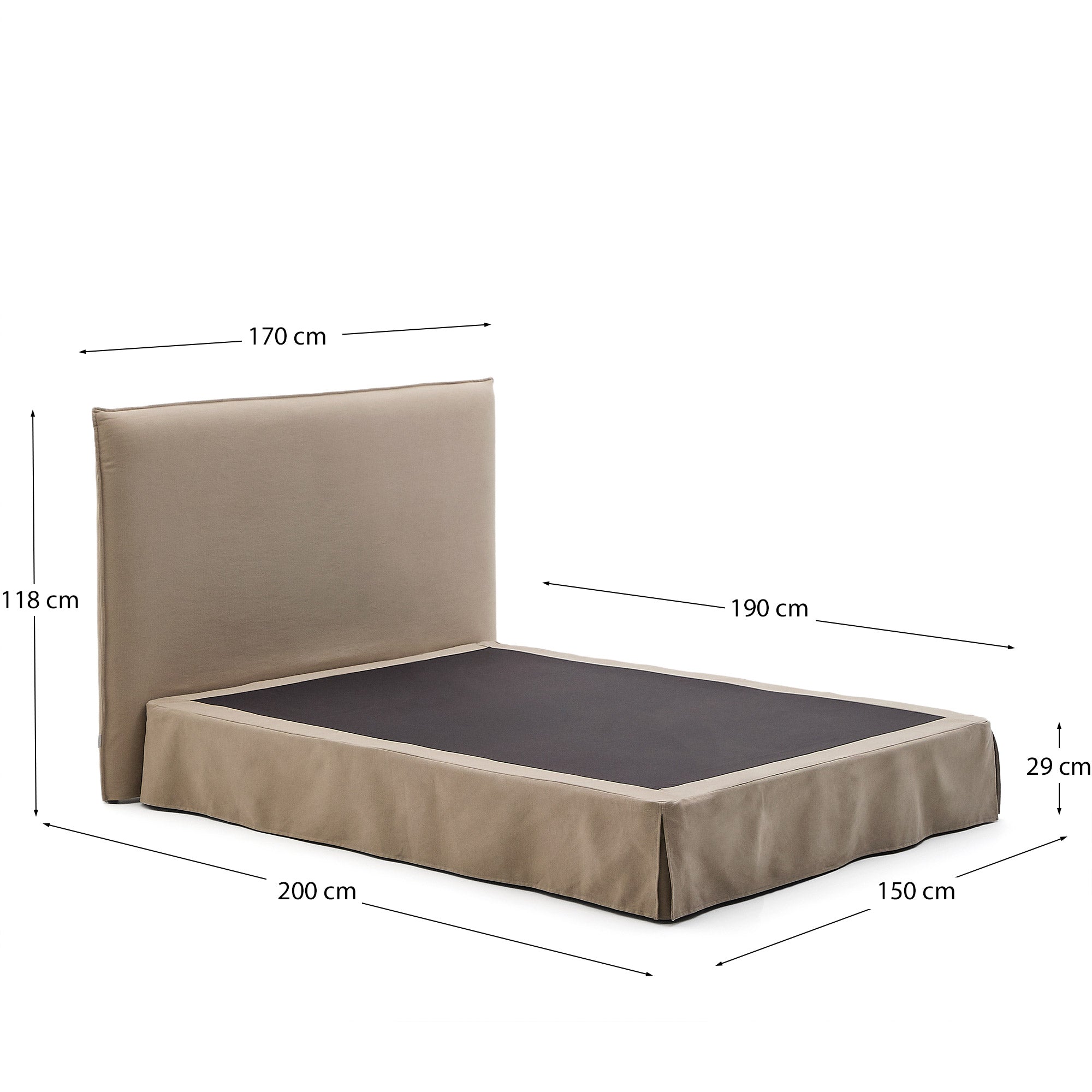 Bett mit abnehmbarem Bezug Jaira aus Leinen und Baumwolle taupe für eine Matratze von 150 x 190 cm FSC Mix Credit in Taupe präsentiert im Onlineshop von KAQTU Design AG. Bett ist von Kave Home