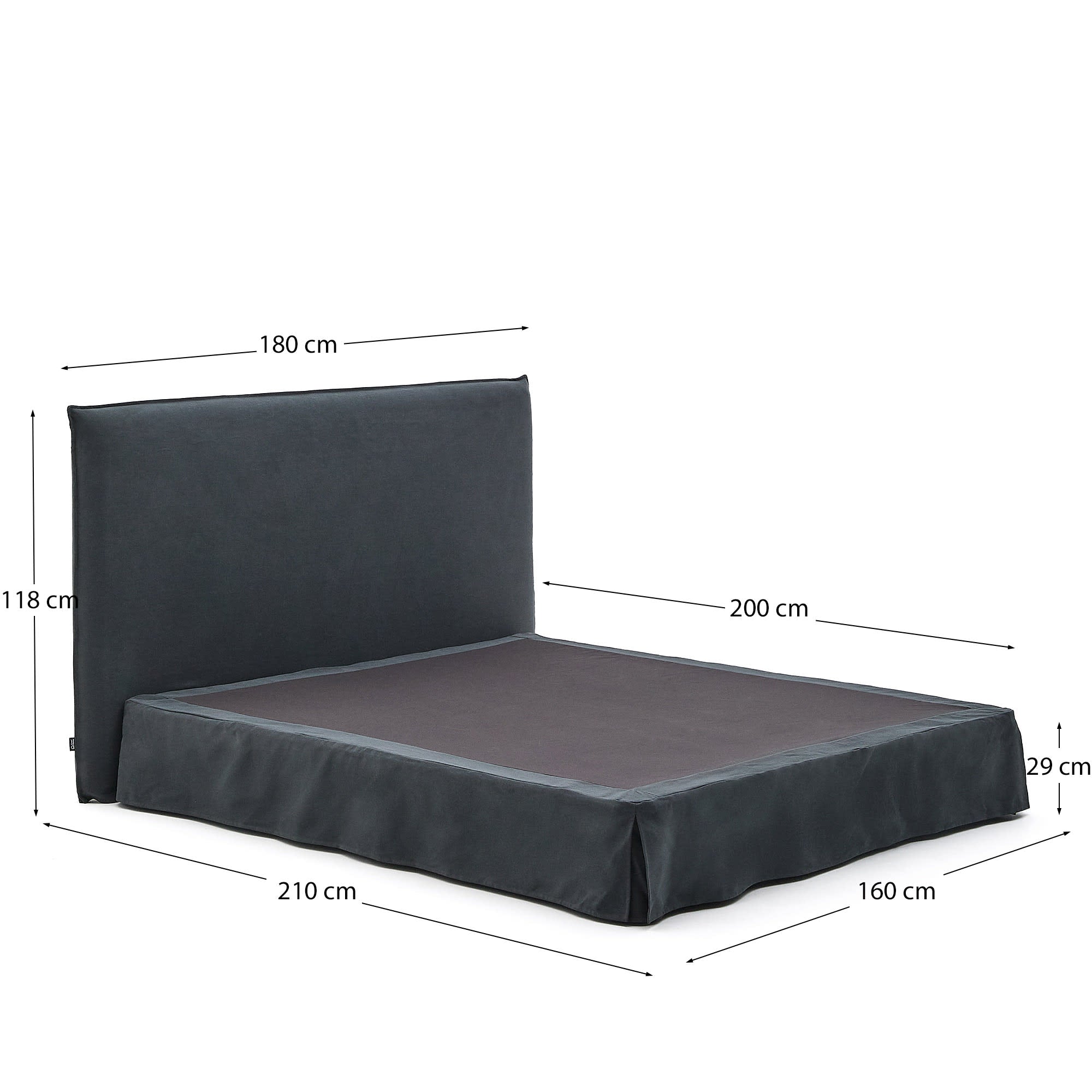 Stilvolles Bett Jaira in Anthrazitgrau, mit abnehmbarem Bezug aus Leinen und Baumwolle, geeignet für 160x200 cm Matratzen, von Kave Home.