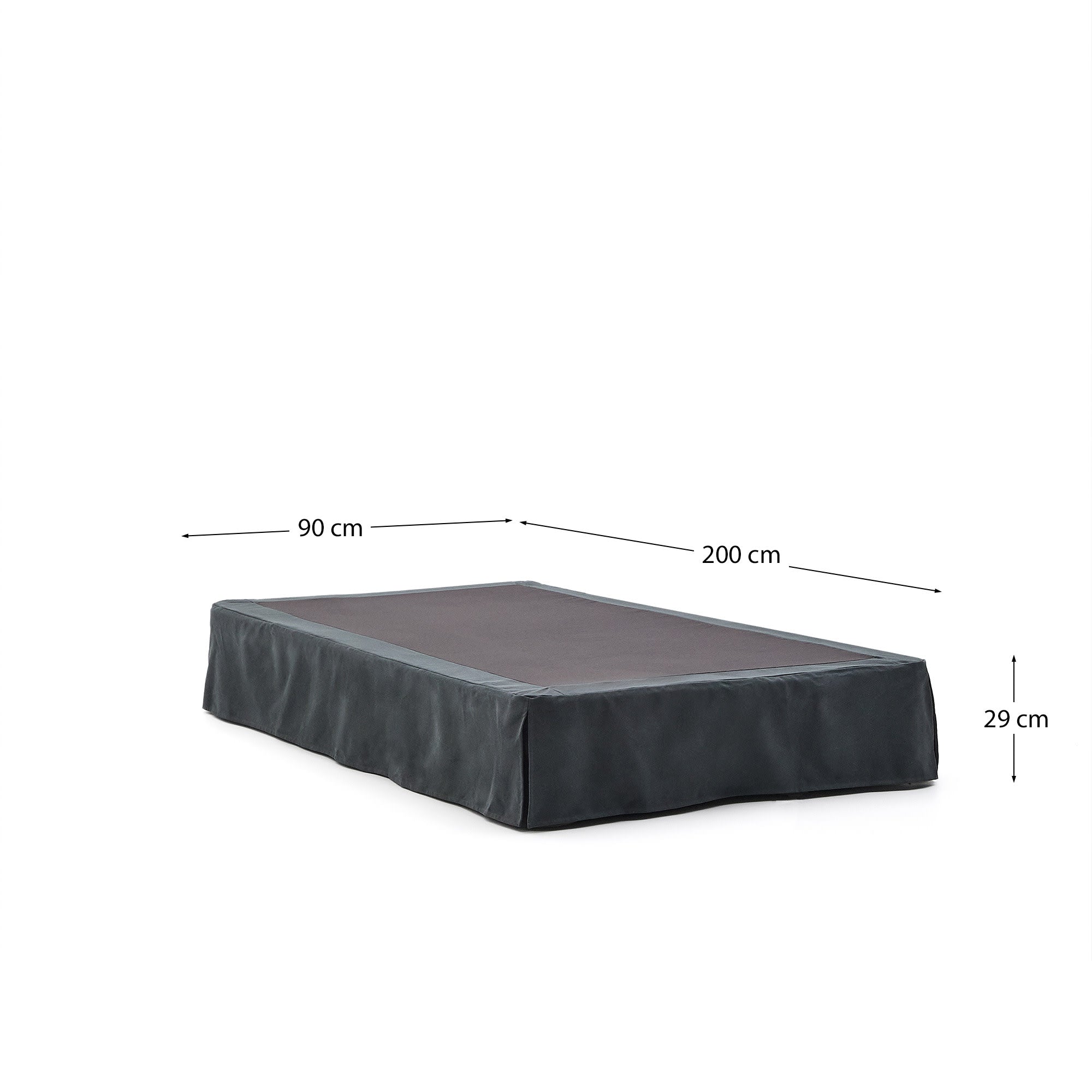 Elegantes Bettgestell Jaira in Anthrazitgrau, mit abnehmbarem Leinen-Baumwollbezug, passend für 90x200 cm Matratzen.