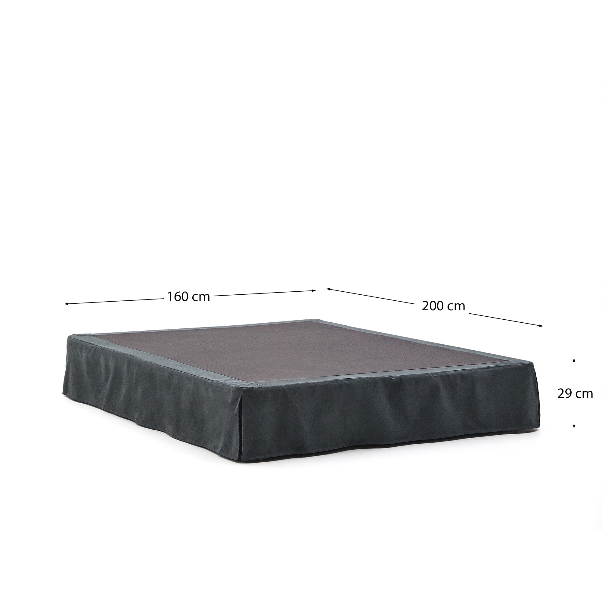 Stilvolles Bettgestell Jaira in Anthrazitgrau mit abnehmbarem Bezug aus Leinen und Baumwolle, passend für 160x200 cm Matratzen.