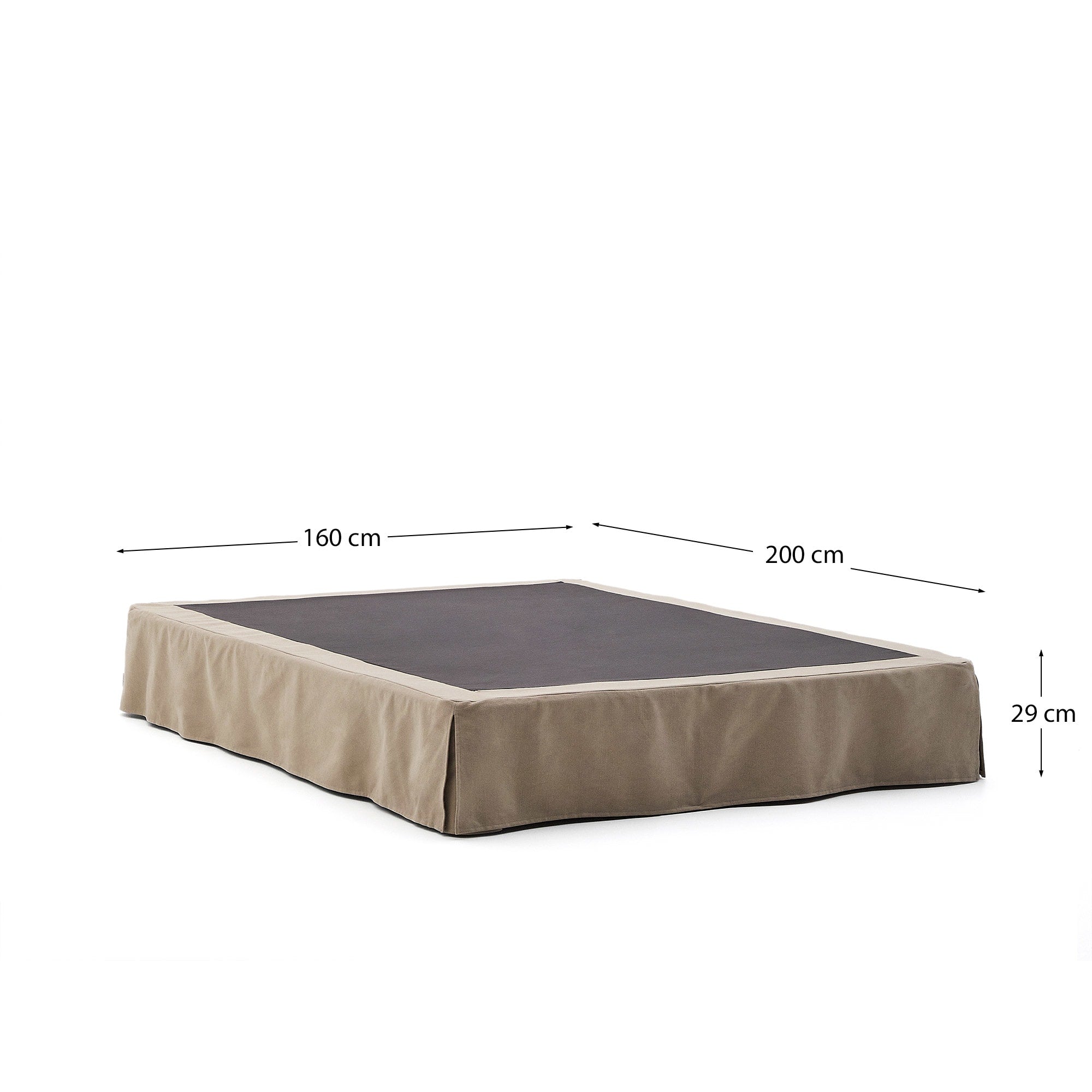 Elegantes Bettgestell Jaira in Taupe mit abnehmbarem Leinen-Baumwoll-Bezug, passend für 160x200 cm Matratzen, von Kave Home.