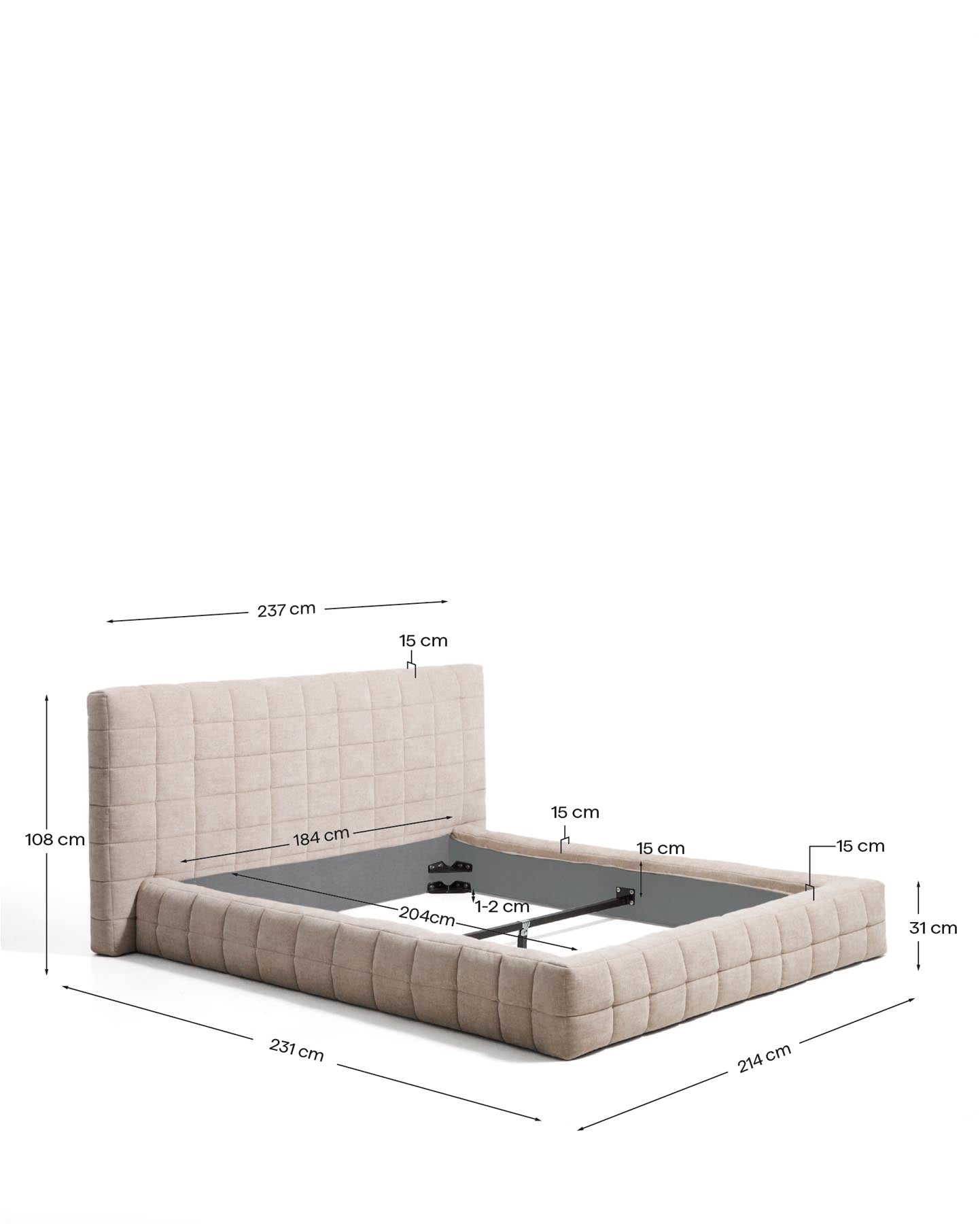 Abziehbares Bett Luiana aus beigefarbener Chenille für Matratzengrösse 180 x 200 cm in Beige präsentiert im Onlineshop von KAQTU Design AG. Bett ist von Kave Home