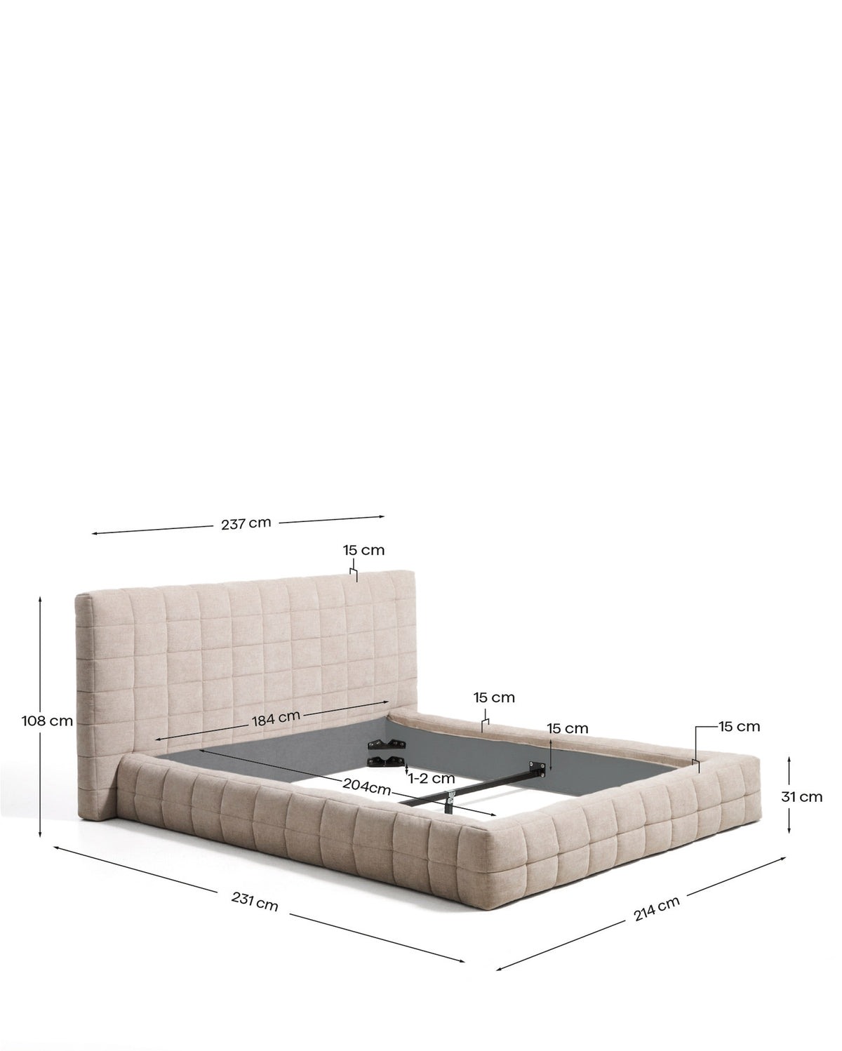 Abziehbares Bett Luiana aus beigefarbener Chenille für Matratzengrösse 180 x 200 cm in Beige präsentiert im Onlineshop von KAQTU Design AG. Bett ist von Kave Home