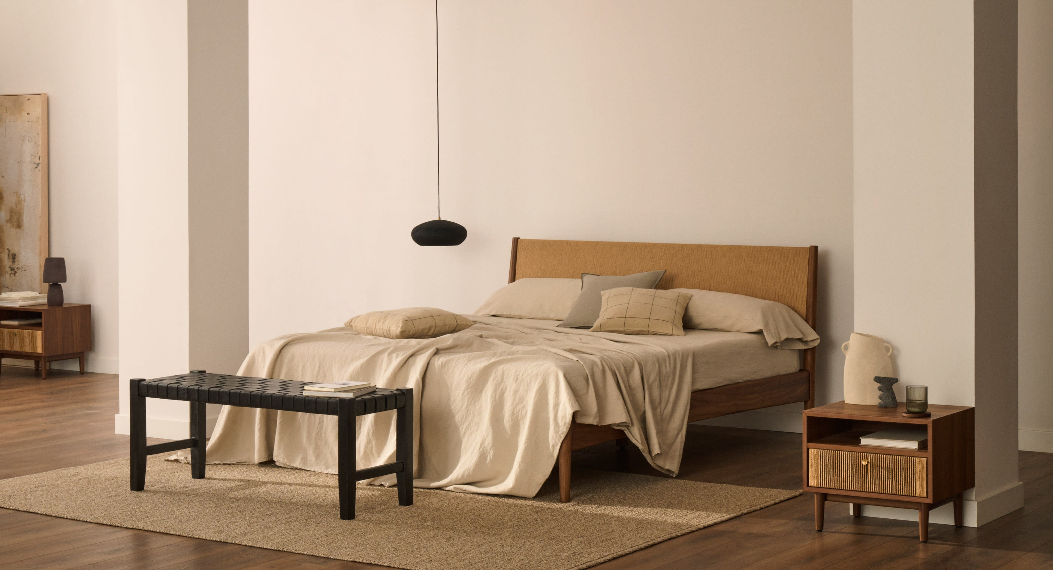 Hochwertiges Set aus Baumwolle und Leinen in Grau, ideal für 90 cm Betten. Bezüge für Bettdecke und Kissen von Kave Home.