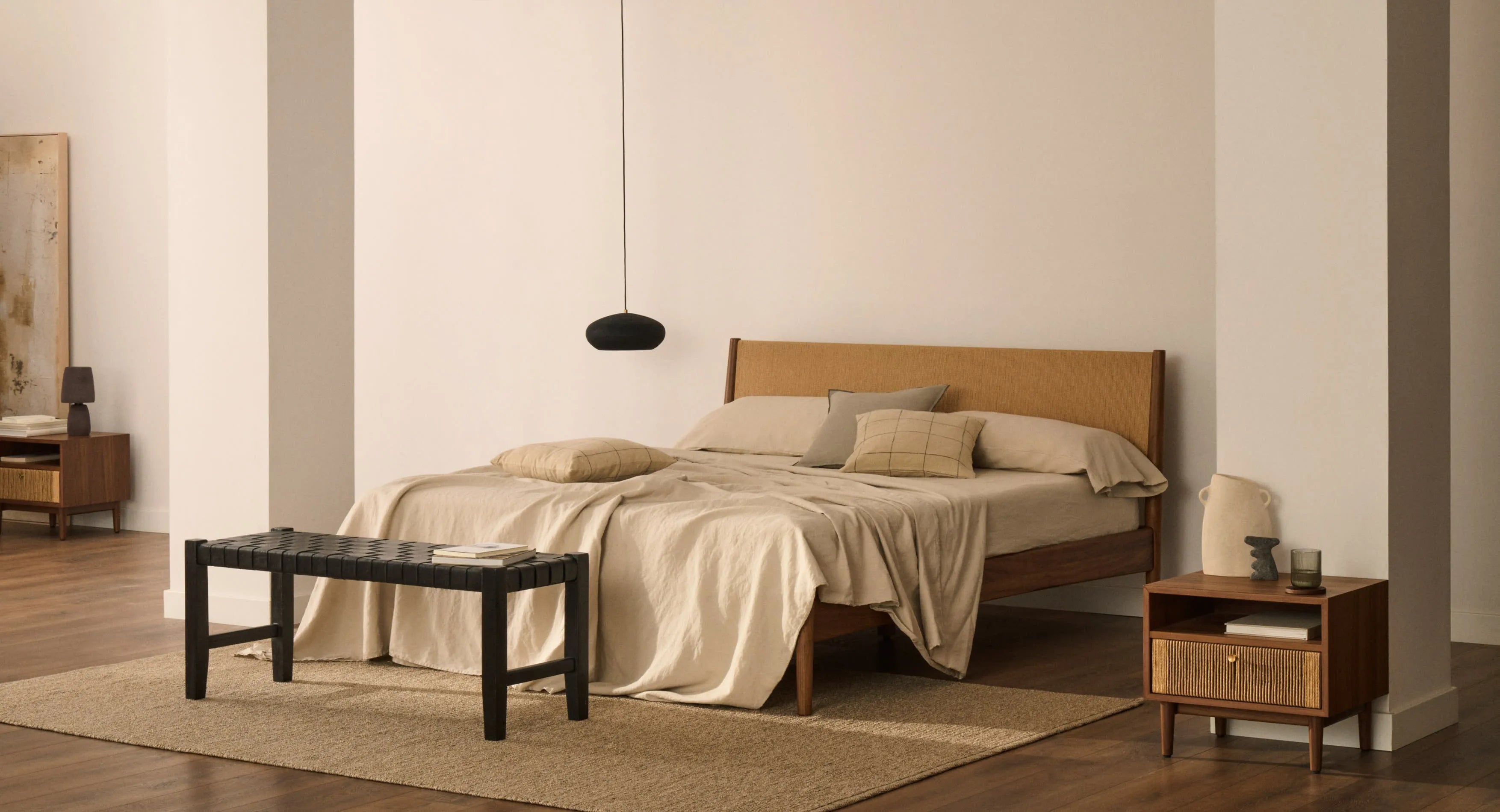 Elegantes Set aus Baumwolle und Leinen in Grau, passend für 90 cm Betten. Bezüge für Bettdecke und Kissen von Kave Home.