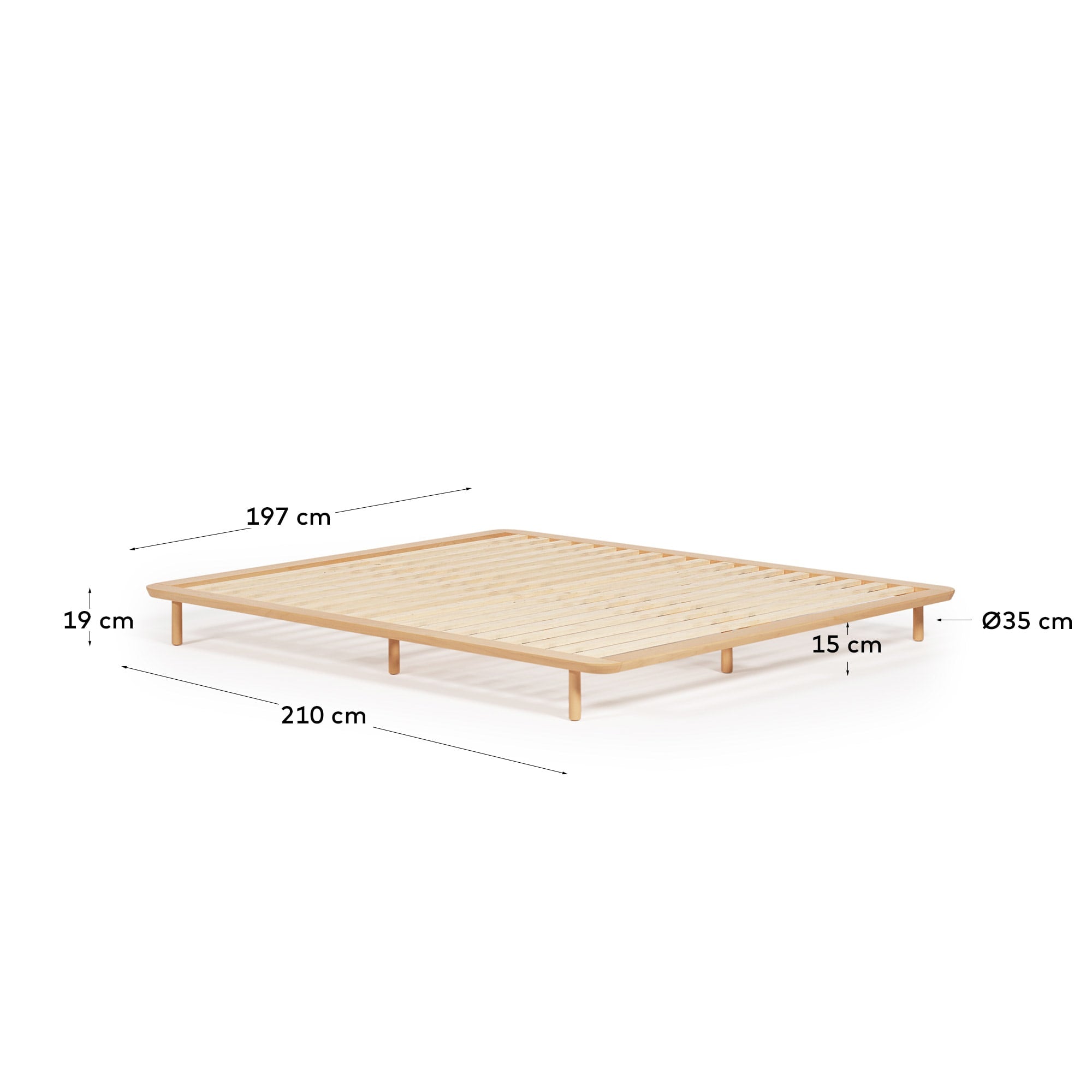 Anielle Bett aus massiver Esche, ideal für 180x200 cm Matratzen, von Kave Home, elegant, langlebig und hochwertig.