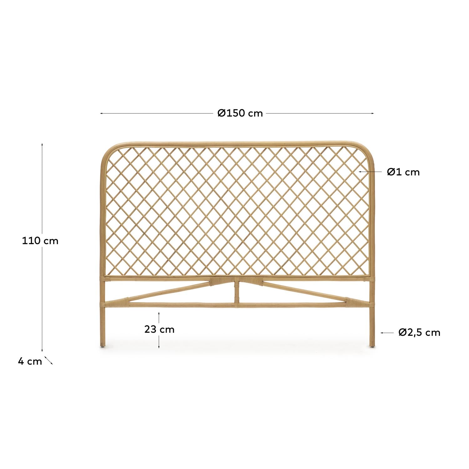 Elegantes Rattan-Bettkopfteil von Kave Home, 150 cm, mit natürlichem Finish. Ideal für ein stilvolles und nachhaltiges Schlafzimmer.
