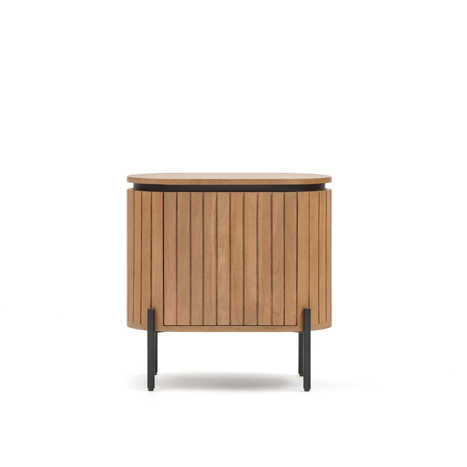 Eleganter Licia Nachttisch aus massivem Mangoholz und schwarzem Metall, 55x55 cm. Perfekt für stilvolle Schlafzimmer.
