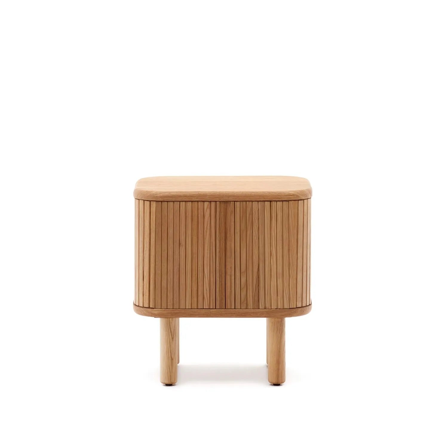 3D-Modell: Nachttisch Mailen, Eschenfurnier, 50x55 cm, Schiebetüren, natürliches Finish, modern, AR-kompatibel.