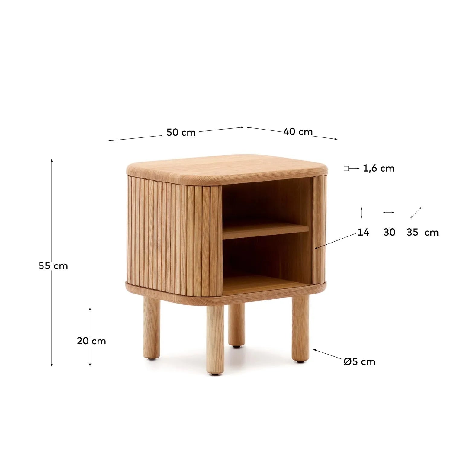 Stilvoller Nachttisch aus Eschenfurnier, 50x55 cm, von Kave Home.