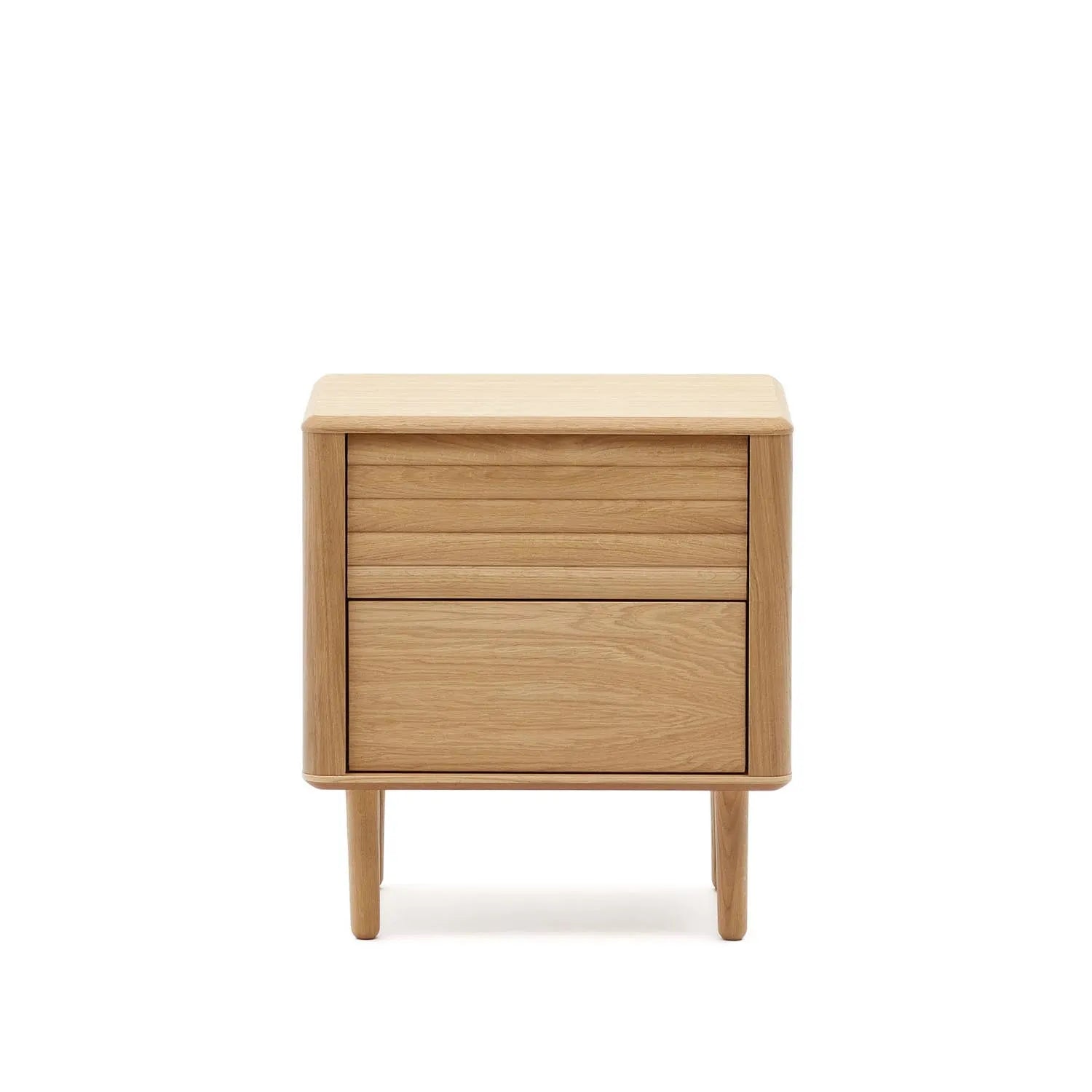 Eleganter Lenon Nachttisch mit 2 Schubladen, 50x55 cm, aus Eichenfurnier. Modernes Design, FSC-zertifiziert, ideal für stilvolles Wohnen.