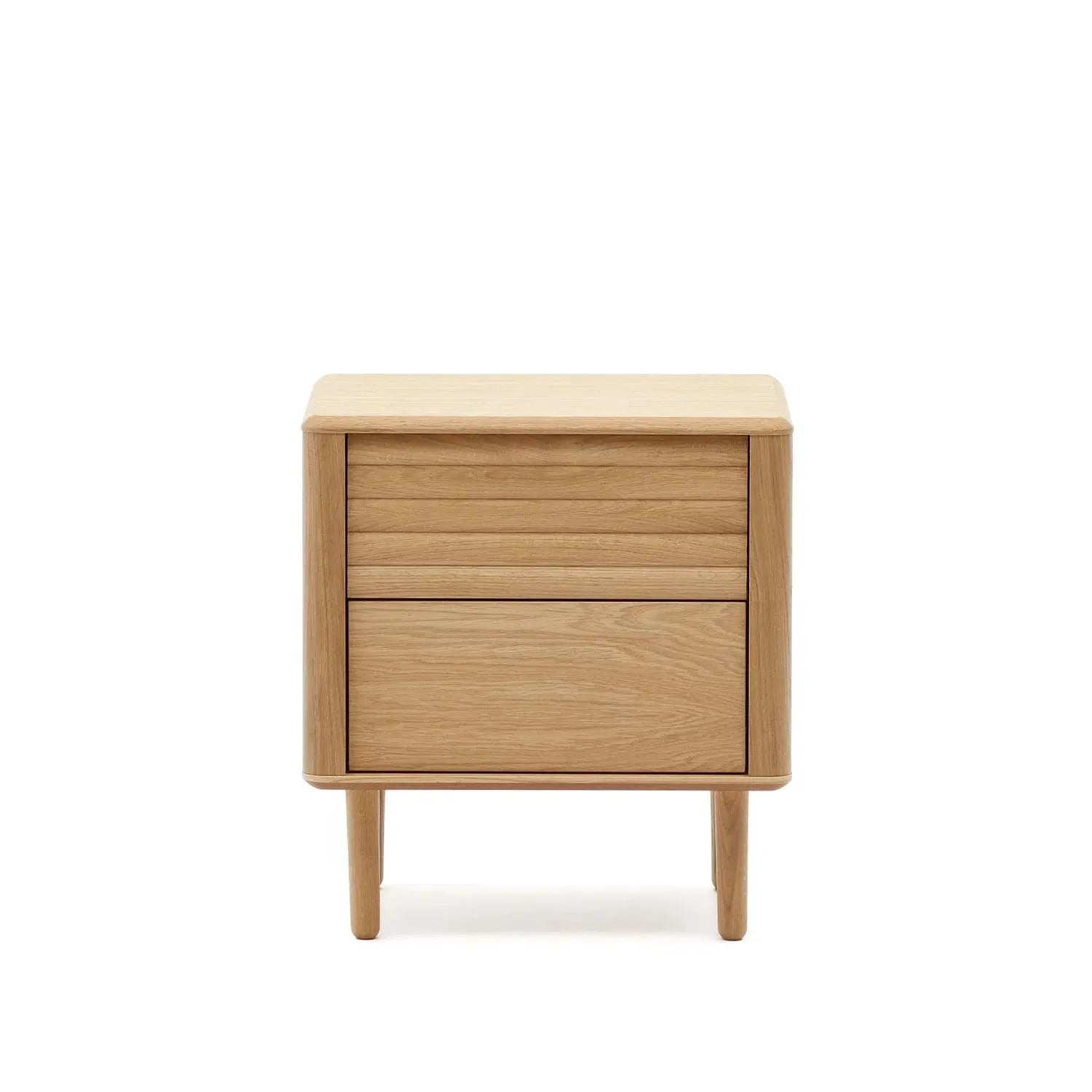 Eleganter Lenon Nachttisch mit 2 Schubladen, 50x55 cm, aus Eichenfurnier. Modernes Design, FSC-zertifiziert, ideal für stilvolles Wohnen.