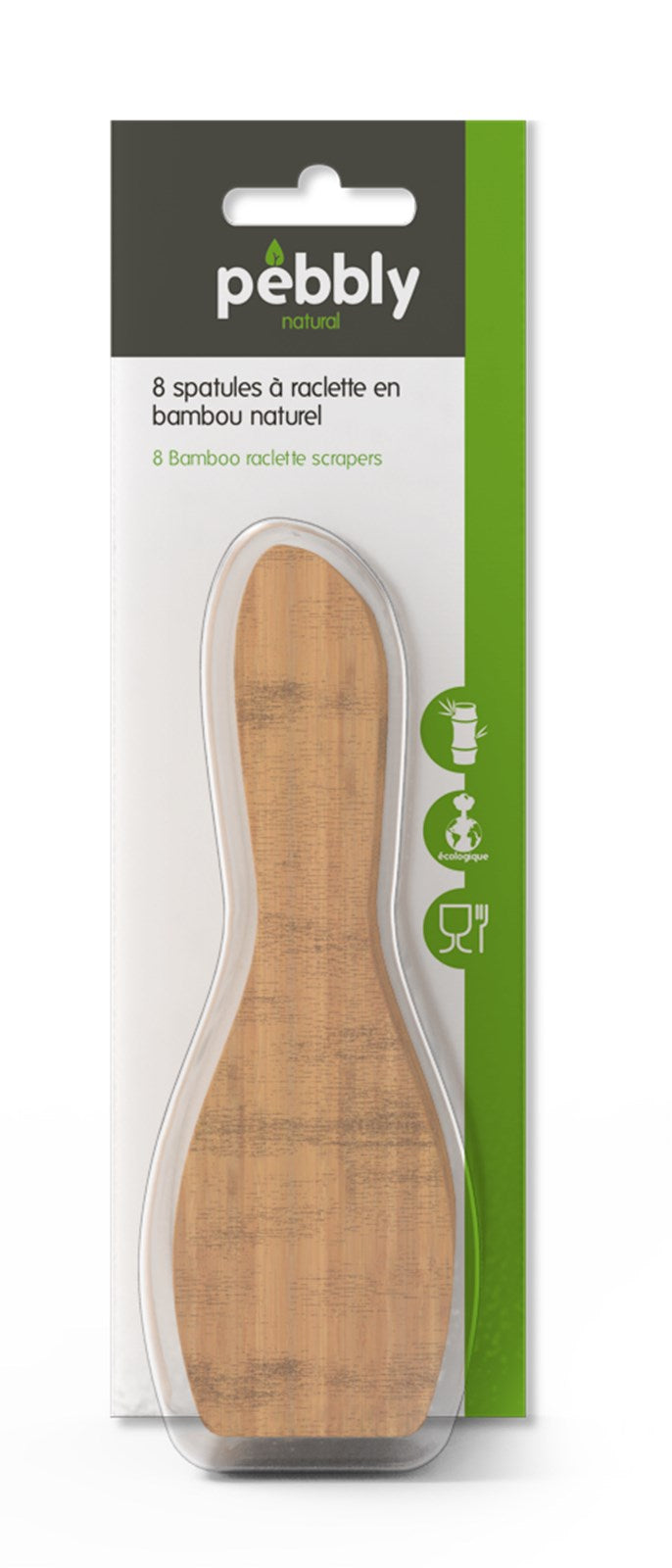8er Set Pebbly Raclette Schaber Bambus, natural 13x5cm - KAQTU Design