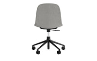 Form swivel chair with wheels, upholstered in black aluminum