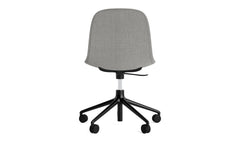 Form swivel chair with wheels, upholstered in black aluminum