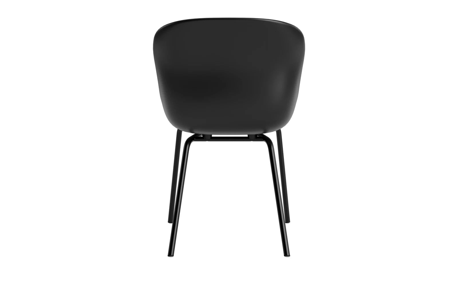 Der Hyg Stuhl von Normann Copenhagen vereint Hygge-Gemütlichkeit mit elegantem Design. Schwarzes Frontpolster, sanfte Linien.
