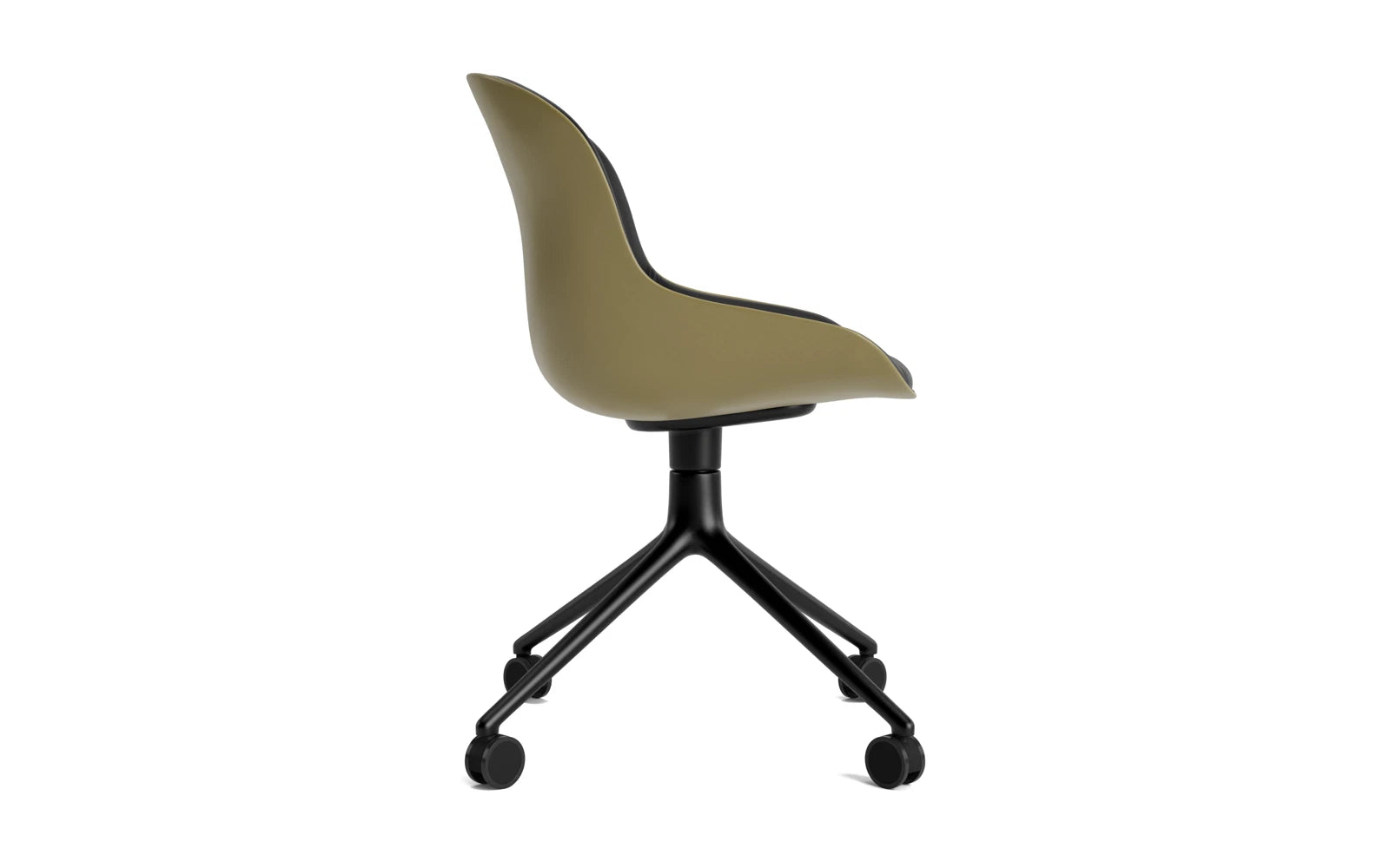 Hyg Drehstuhl 4W Frontpolster Schwartz Alu Olive/Ultra in Ultra 41599 präsentiert im Onlineshop von KAQTU Design AG. Drehstuhl ist von Normann Copenhagen