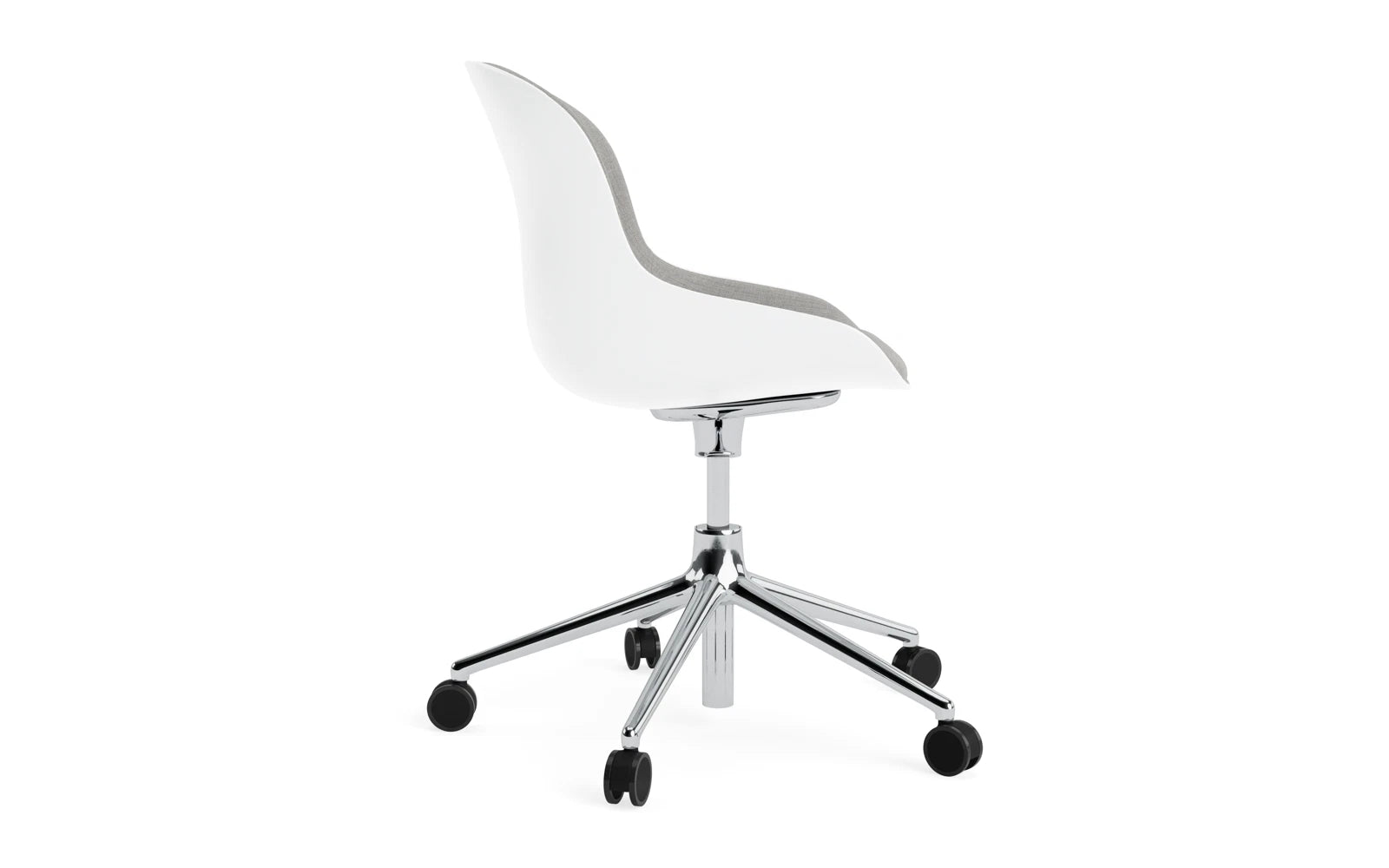 Hyg Drehsessel mit 5 Rollen Gas Lift Frontpolster Alu Weiss/Remix in Remix 133 präsentiert im Onlineshop von KAQTU Design AG. Sessel ist von Normann Copenhagen