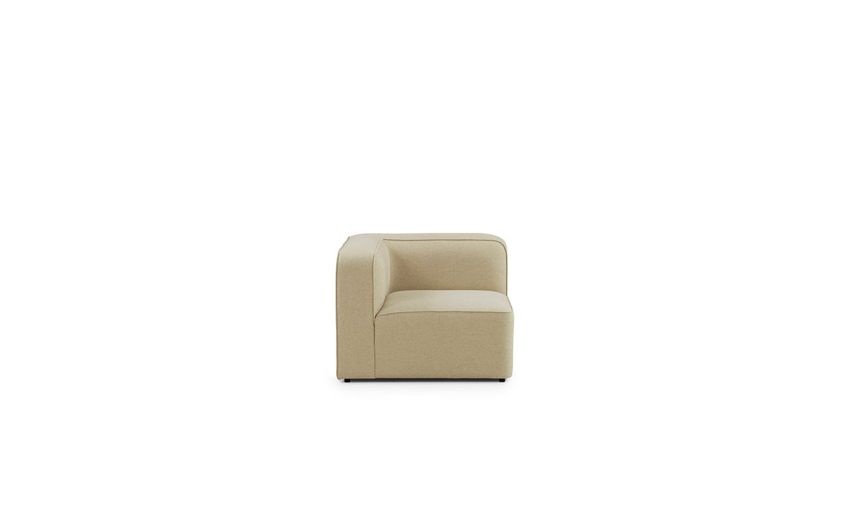 Eckmodul des Rope Modulsofas von Normann Copenhagen mit Holzrahmen, Schaumstoffpolsterung und schwarzen Polypropylen-Beinen im Stoff Main Line Flax.