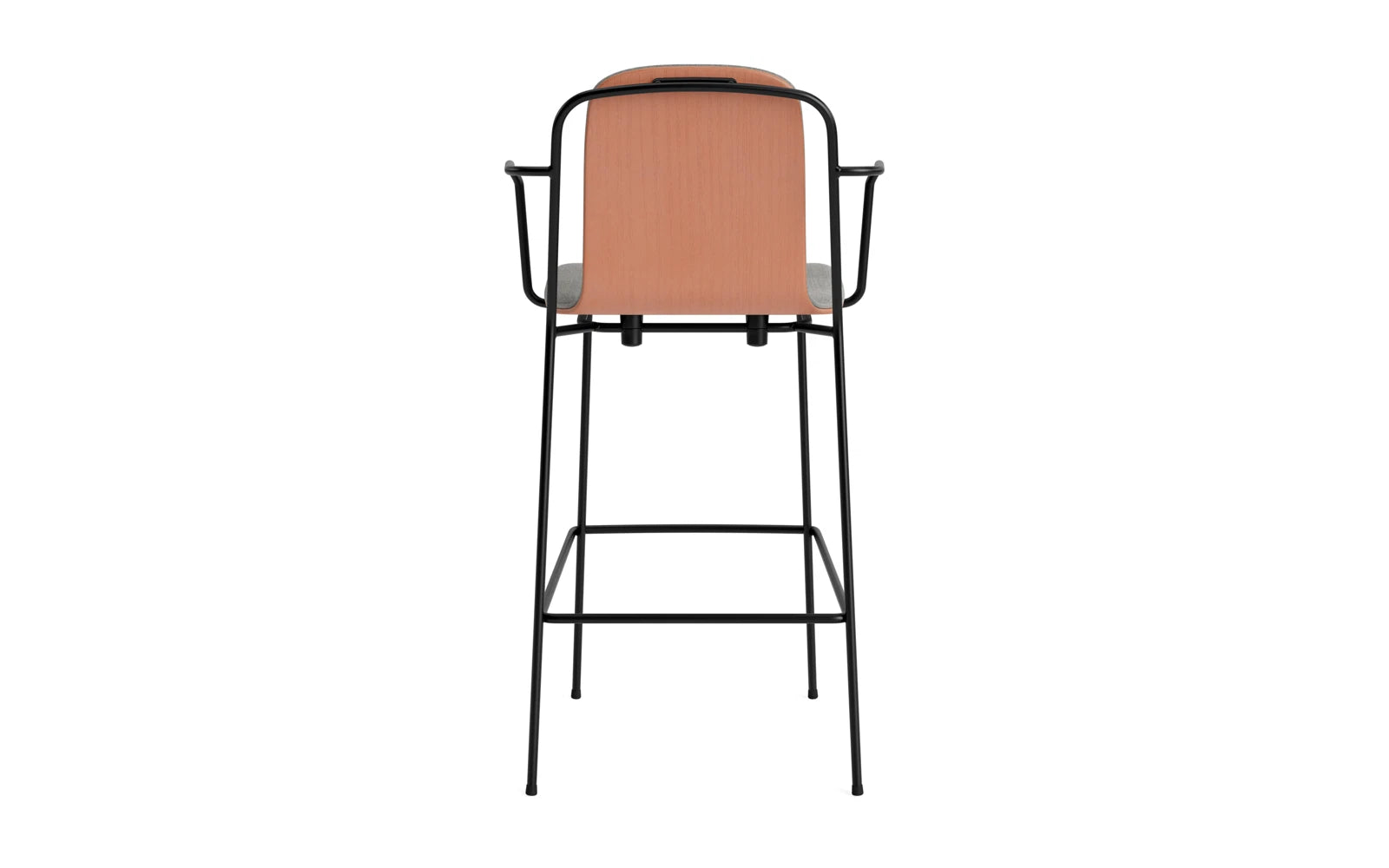 Entdecken Sie den stilvollen Studio Barstuhl 75 cm von Normann Copenhagen. Mit seinem eleganten Design aus schwarzem Stahl und braunem Frontpolster vereint er Komfort und Ästhetik.